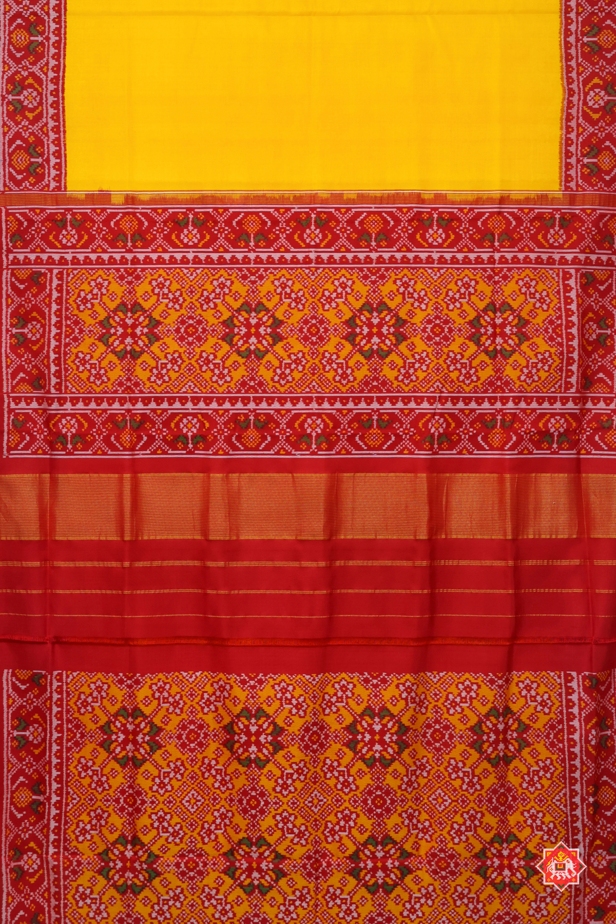 Yellow plain with ghughroo border & blouse patola design semi double ikat patola saree