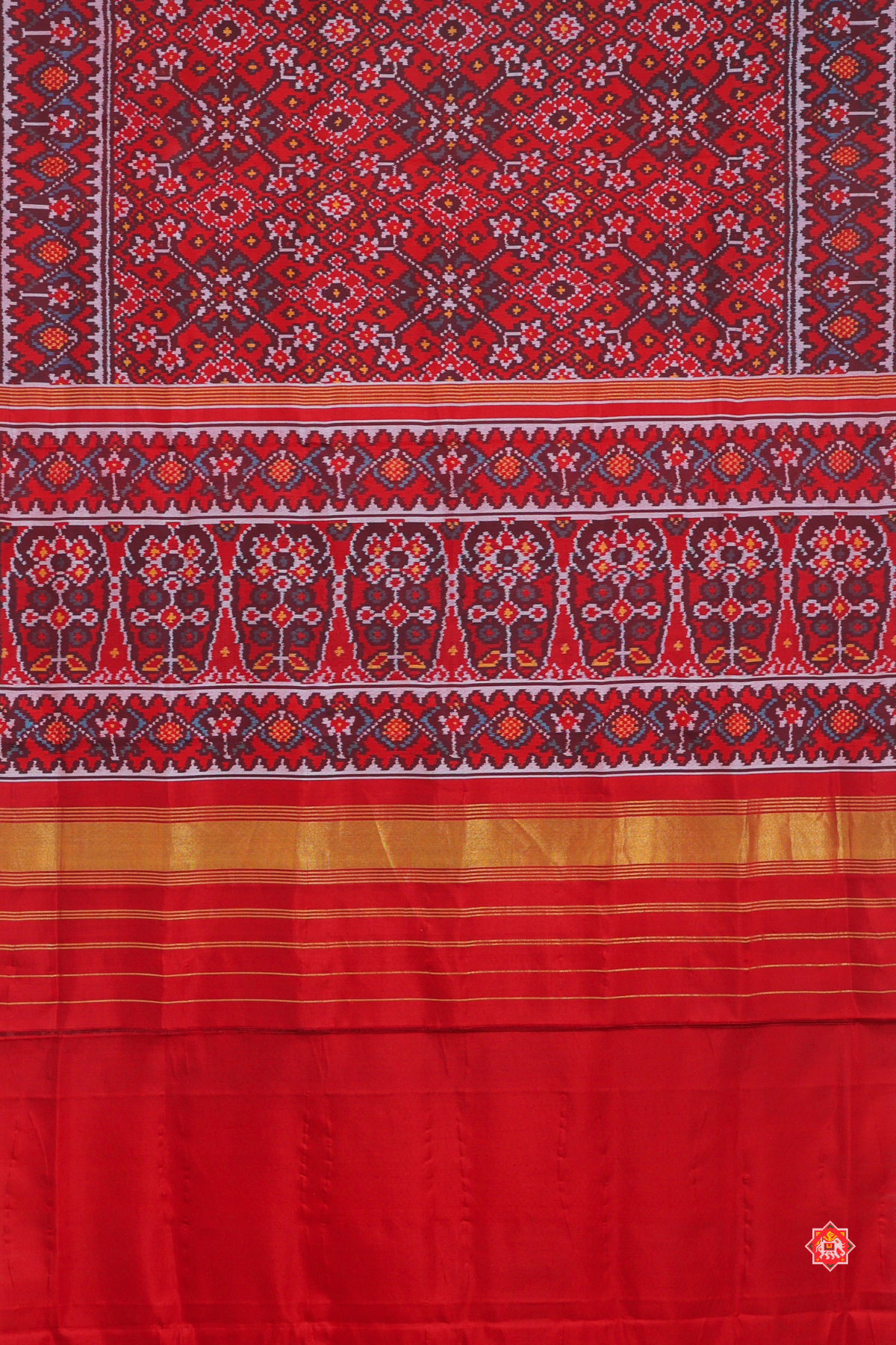 Navratna designer with pallu border self  Semi double ikat patola saree