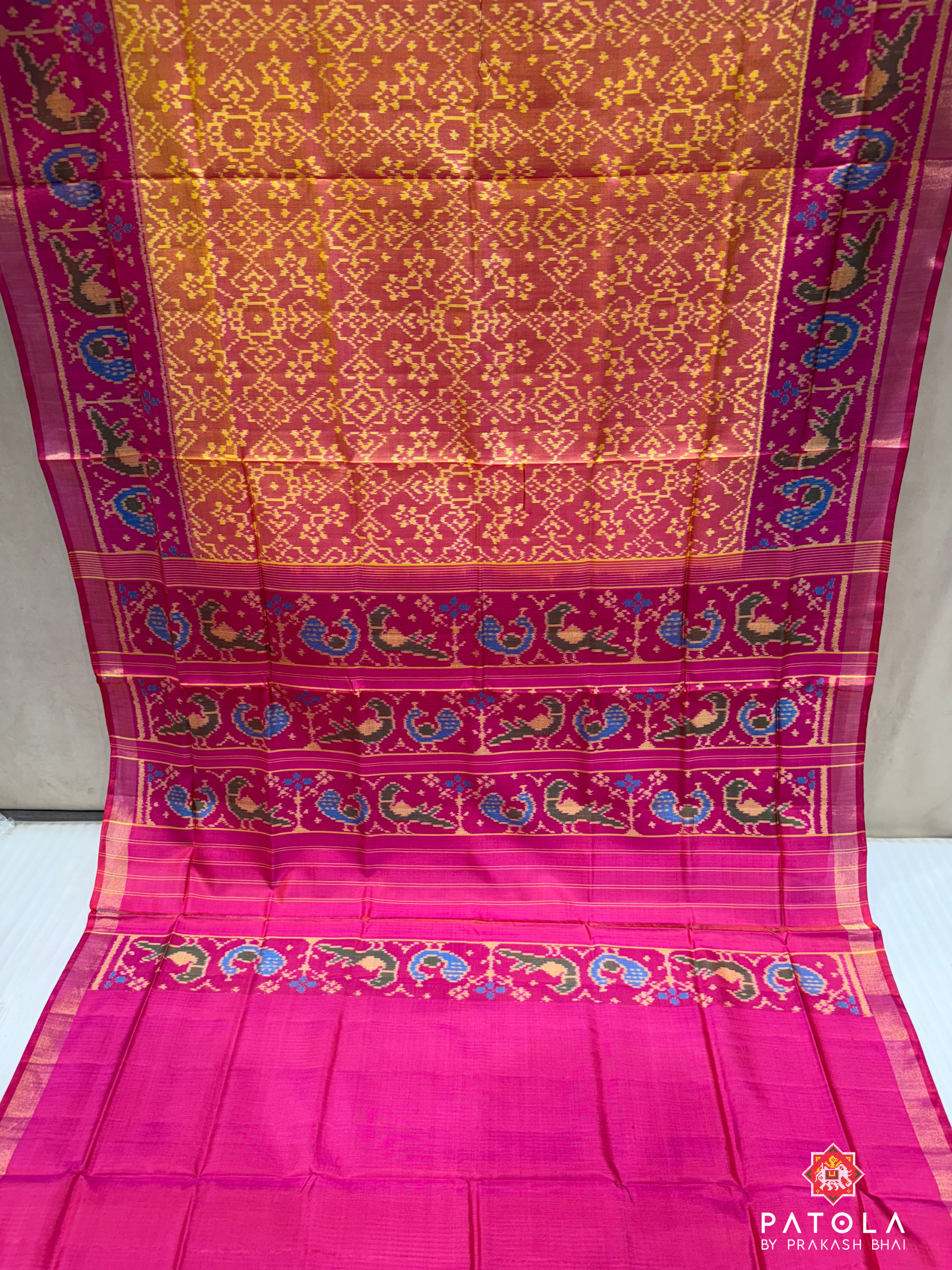 Orange Navratna Panchanda Mix Design Single Ikat Patola Saree