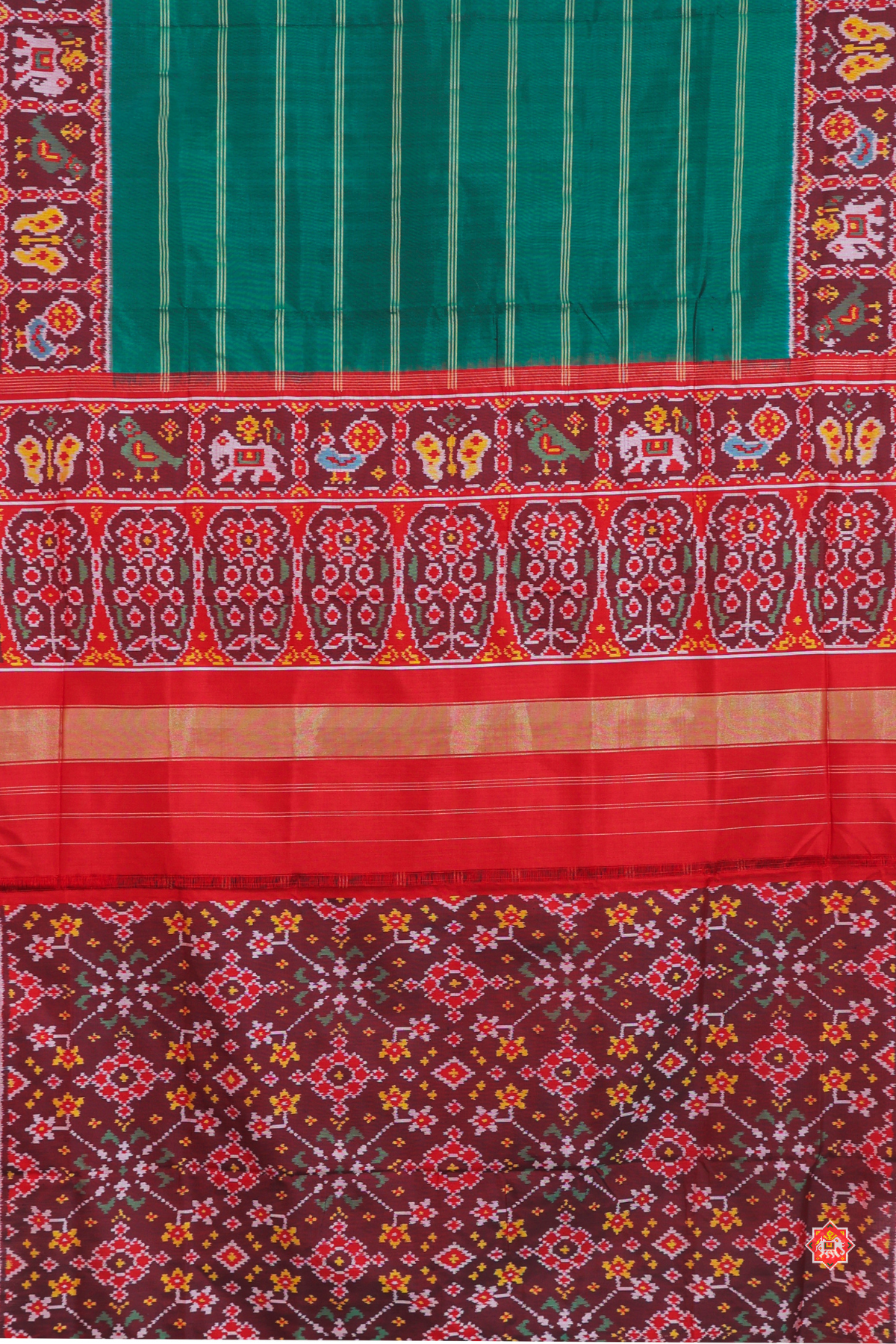 Masterrpiece plain green with patola tissue lines design with blouse patola design  Semi double ikat patola saree