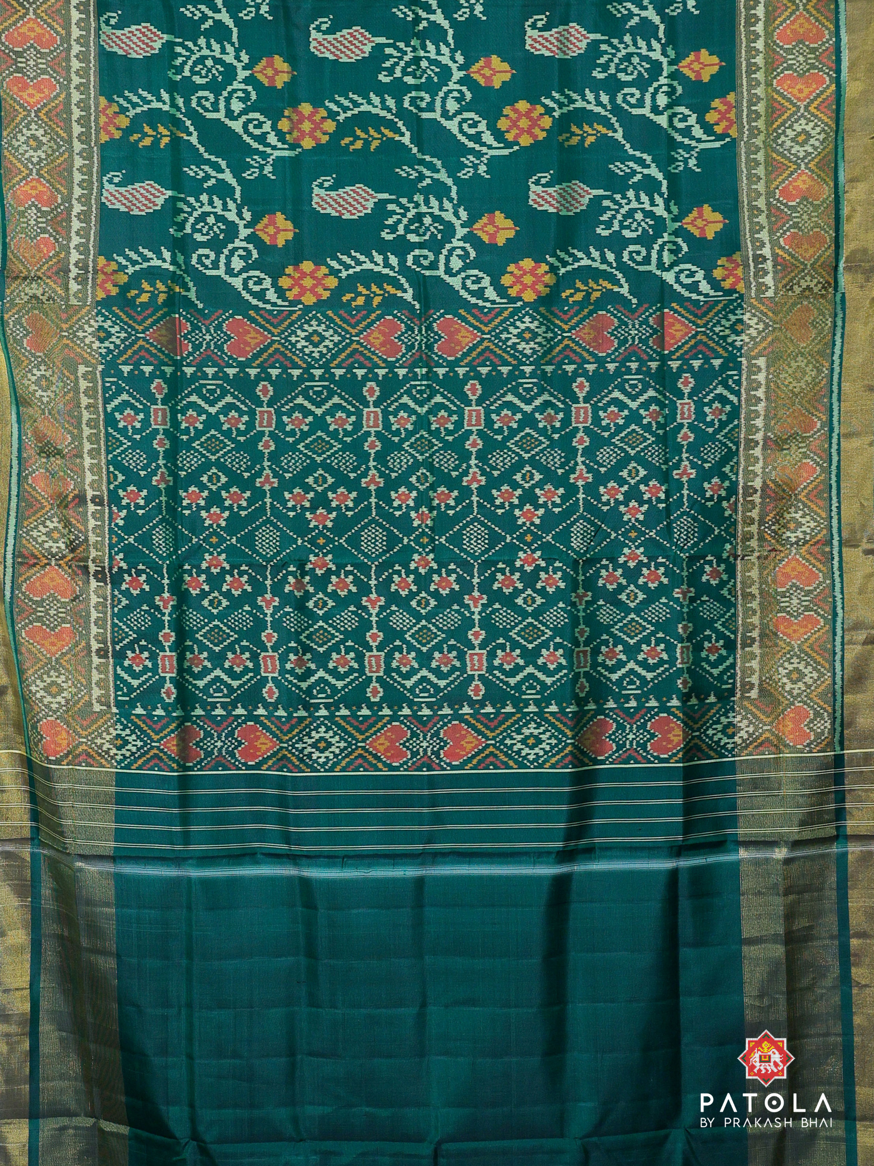 Green Flowers Vel Designer Single Ikat Patola Saree
