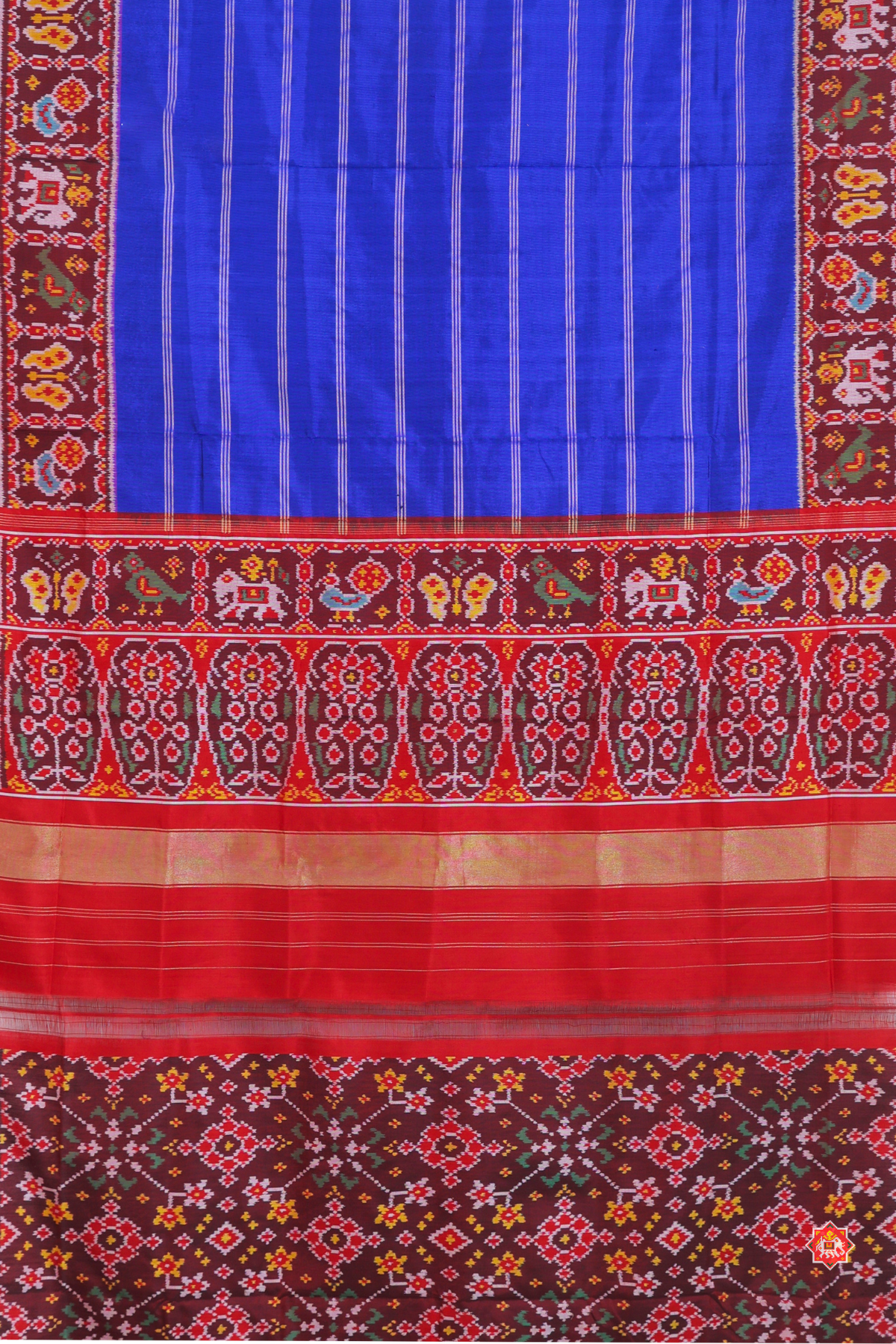 Masterpiece plain blue with patola tissue lines design with blouse patola design  Semi double ikat patola saree