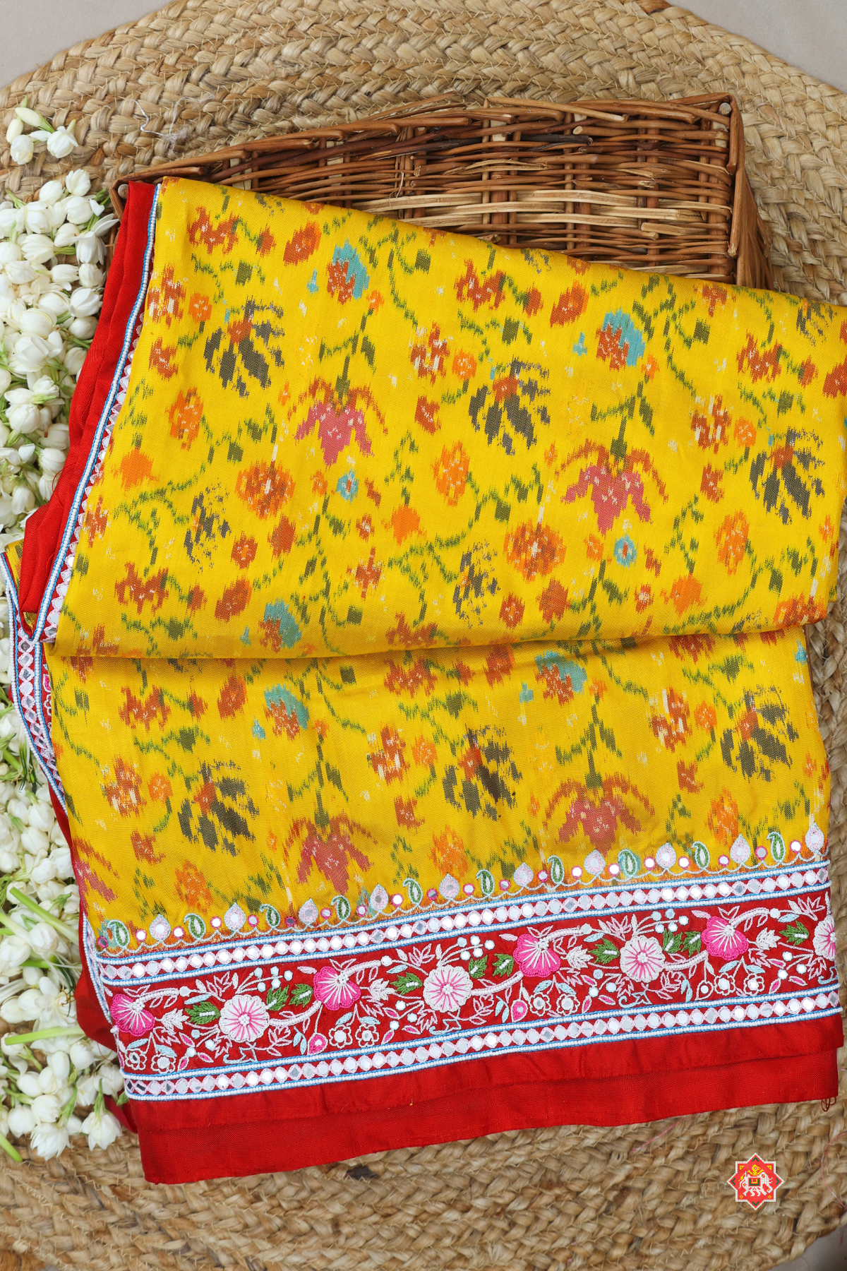 Classic flowers design with border design hand moti work ( special navratri concept) hand work saree
