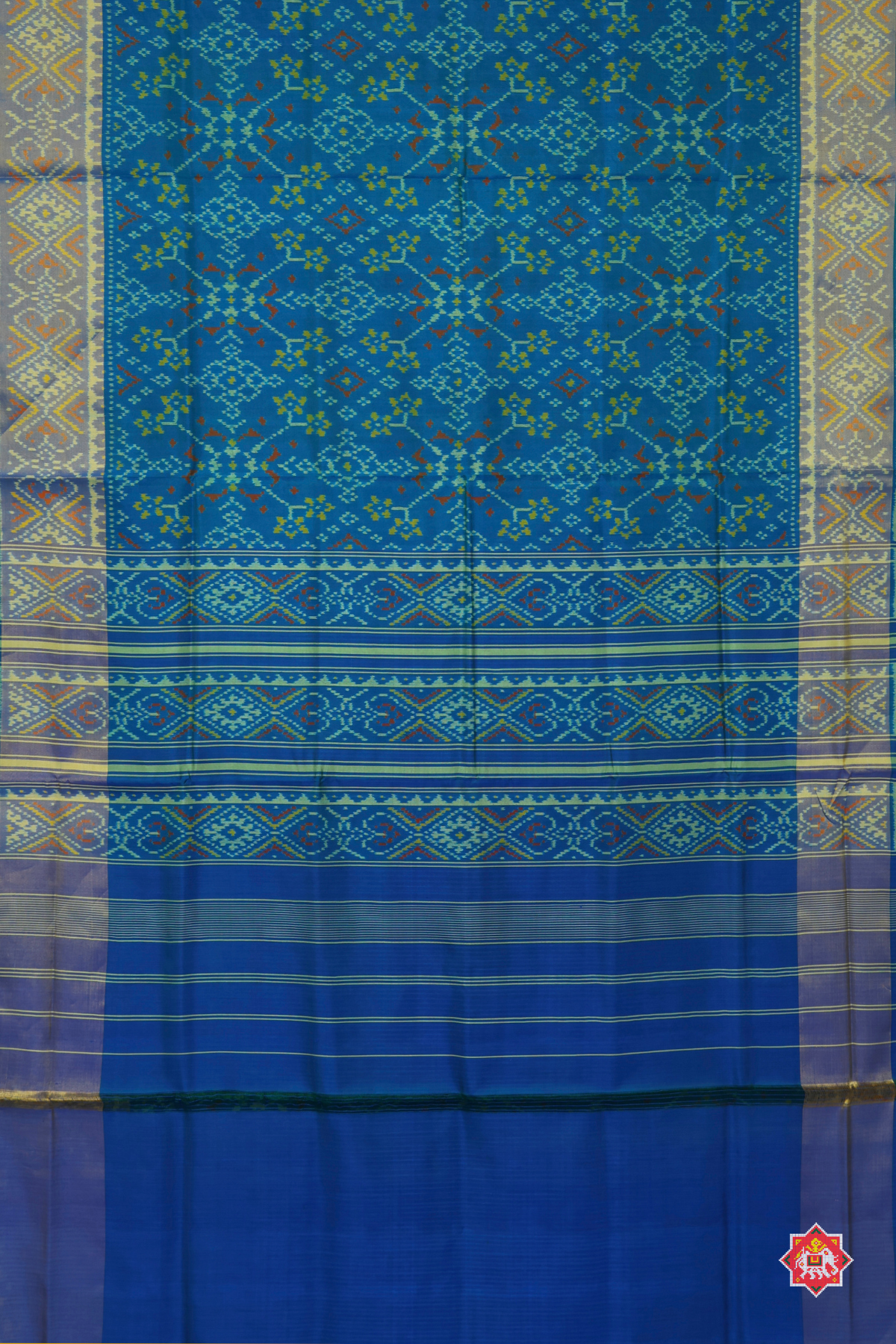 Navratna design with big tissue border single ikat patola saree