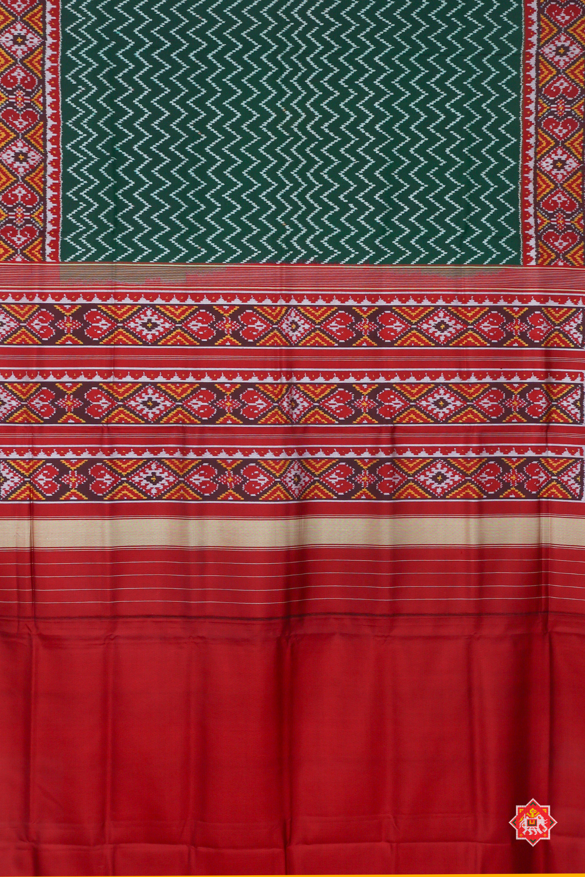 Zigzag design with border traditional design semi double ikat patola saree