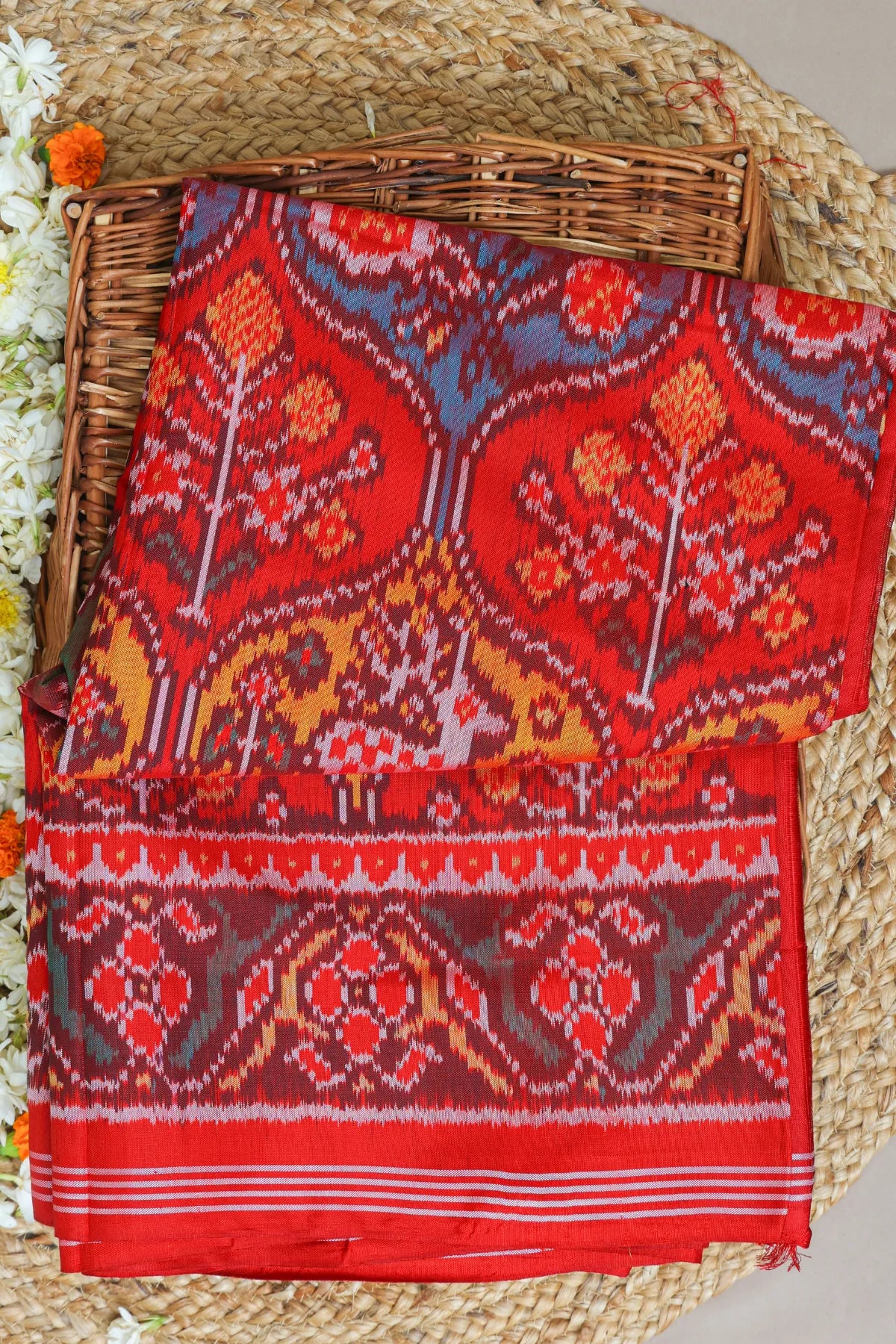 Chabdi design with motifs pallu border flowers design Semi Double Ikat Patola Saree
