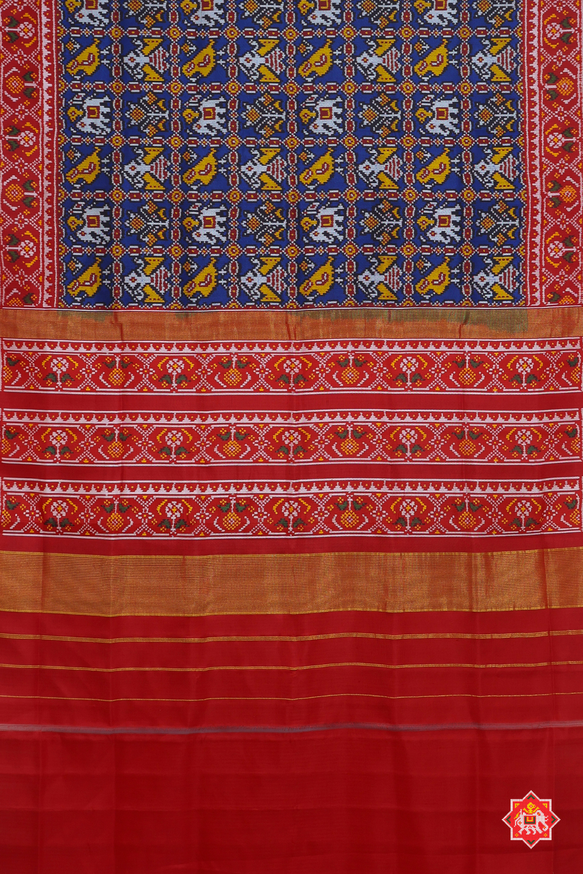 Minakari work with motif design ghughroo border semi double ikat patola saree