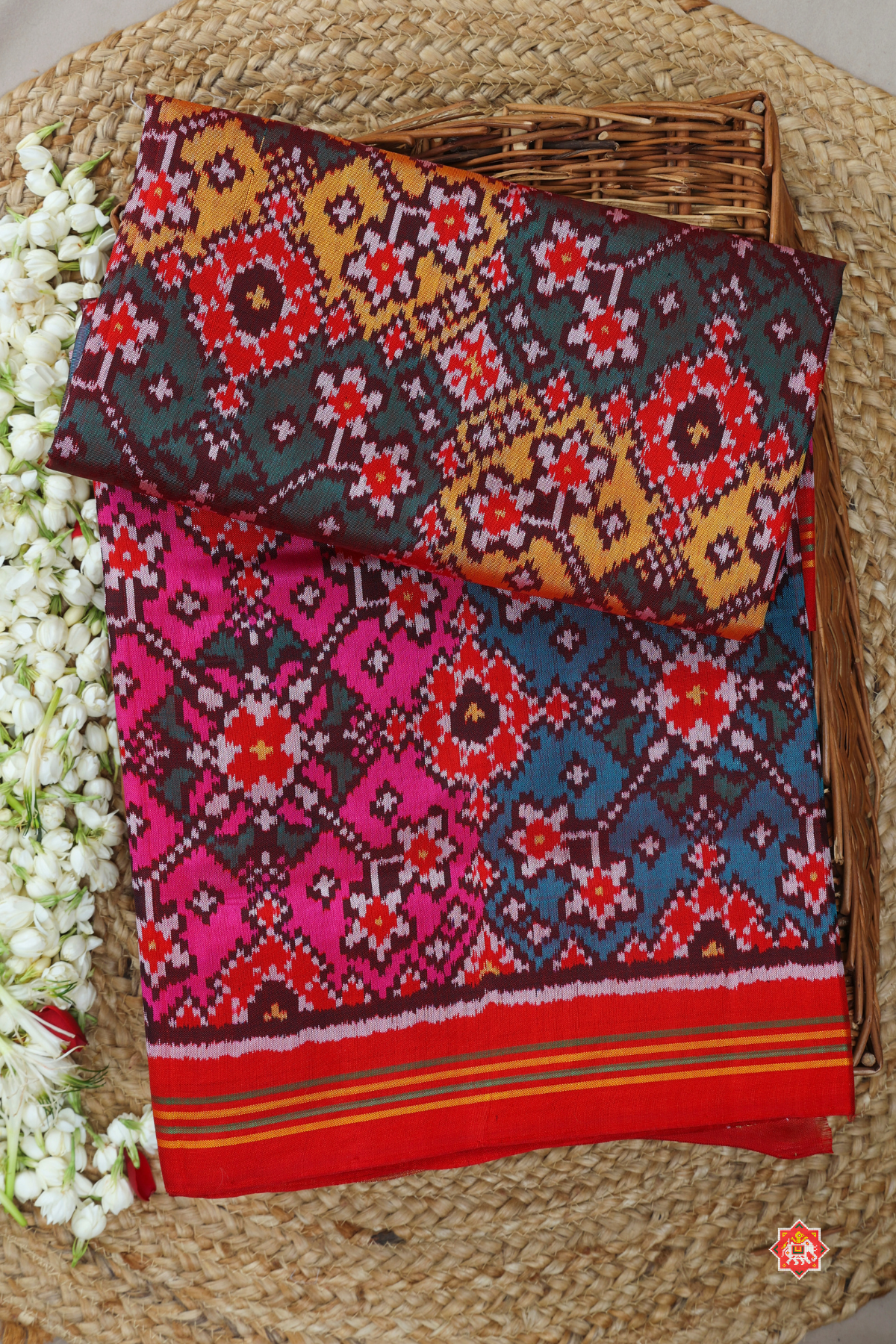 Master piece navrtana design & minakari work semi double ikat patola saree