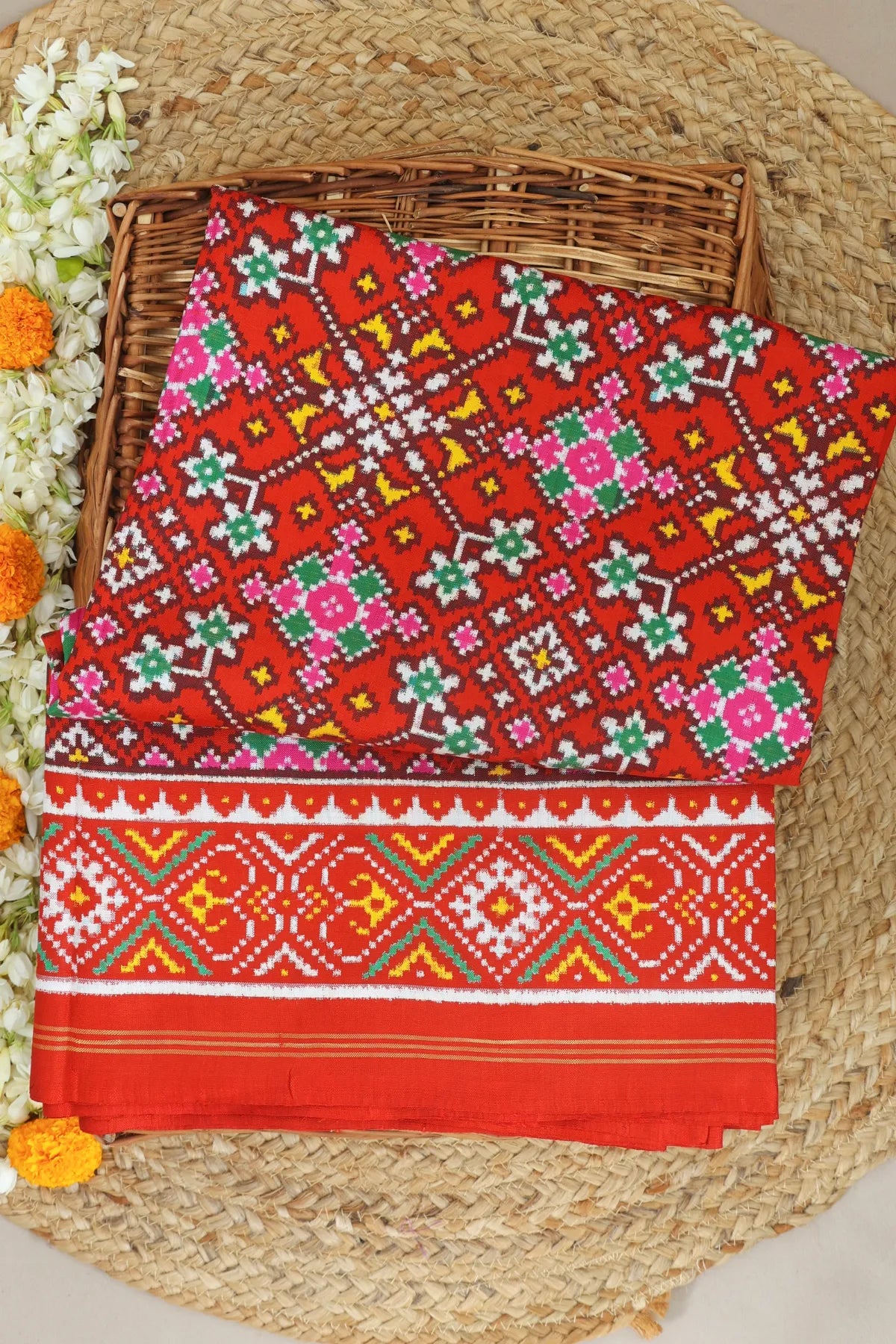 Patan patola traditional navratna design border design chanda  pure double ikat saree