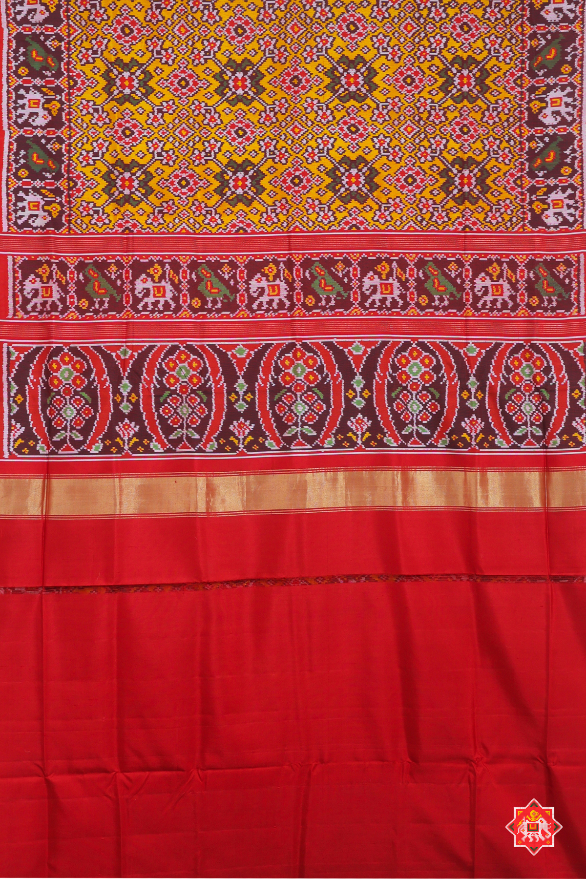 Navratna designer with pallu border motif design  Semi double ikat patola saree