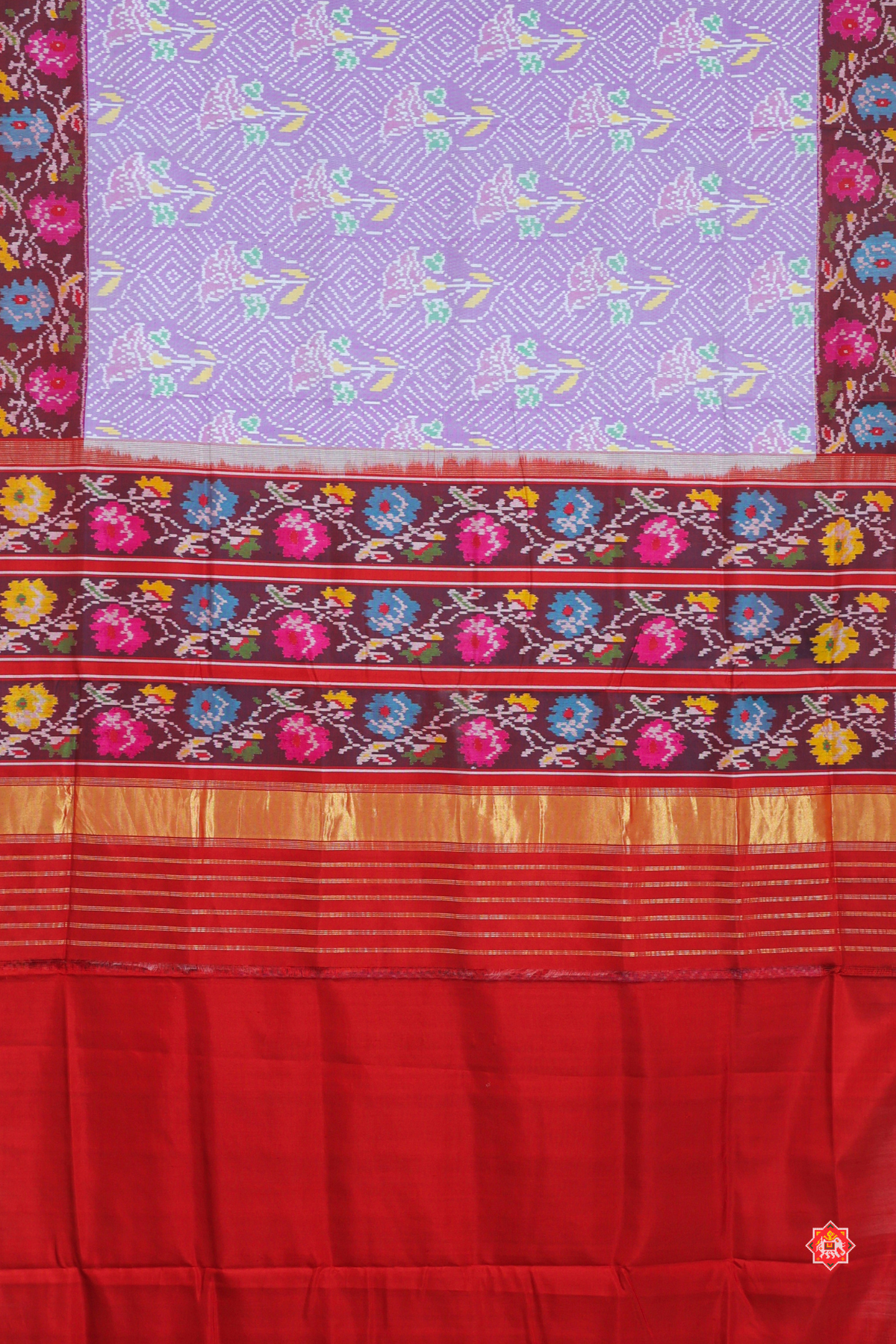 Masterpiece rose designer with contras flowers design with pallu border Semi double ikat patola saree