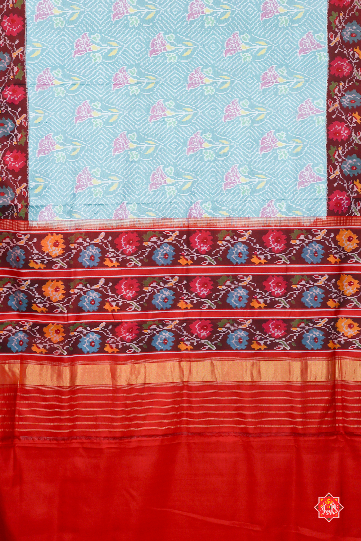 Masterpiece rose designer with contras flowers design with pallu border Semi double ikat patola saree (summer special)
