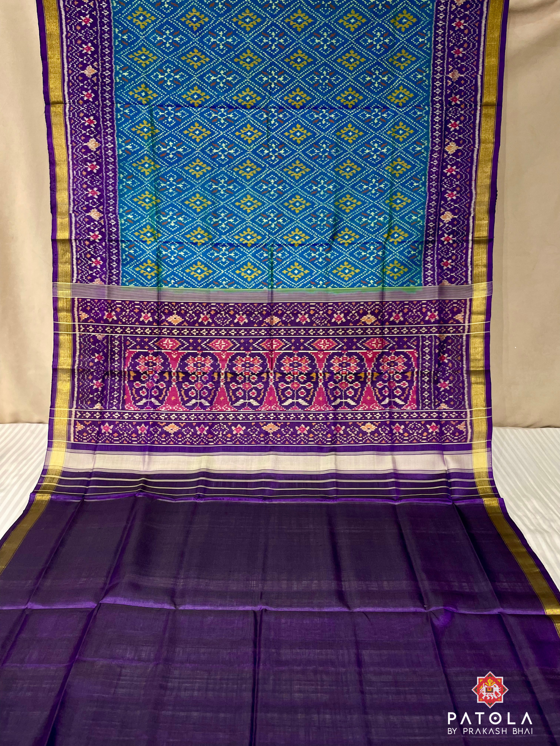 Blue With Purple Chanda Bhat Design Single Ikat Patola Saree