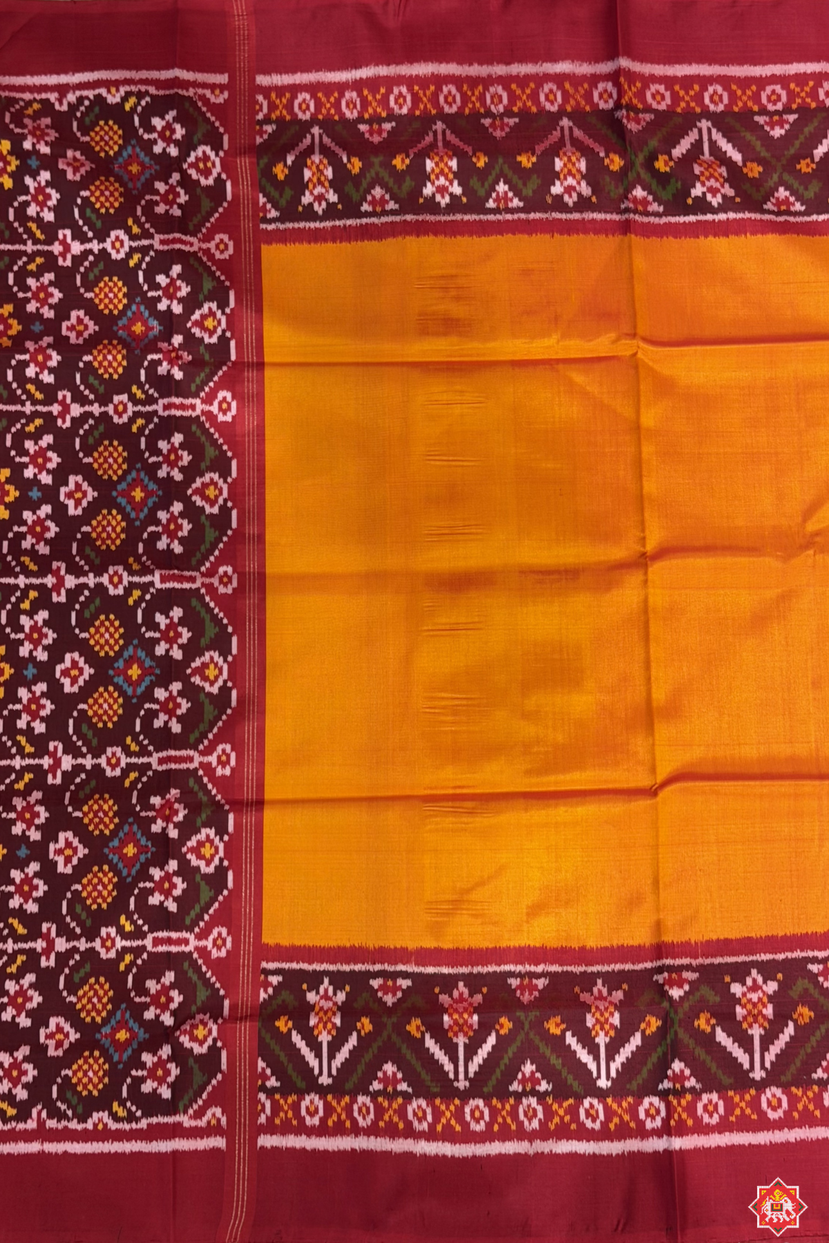 Plain yellow designer semi double ikat patola dupatta