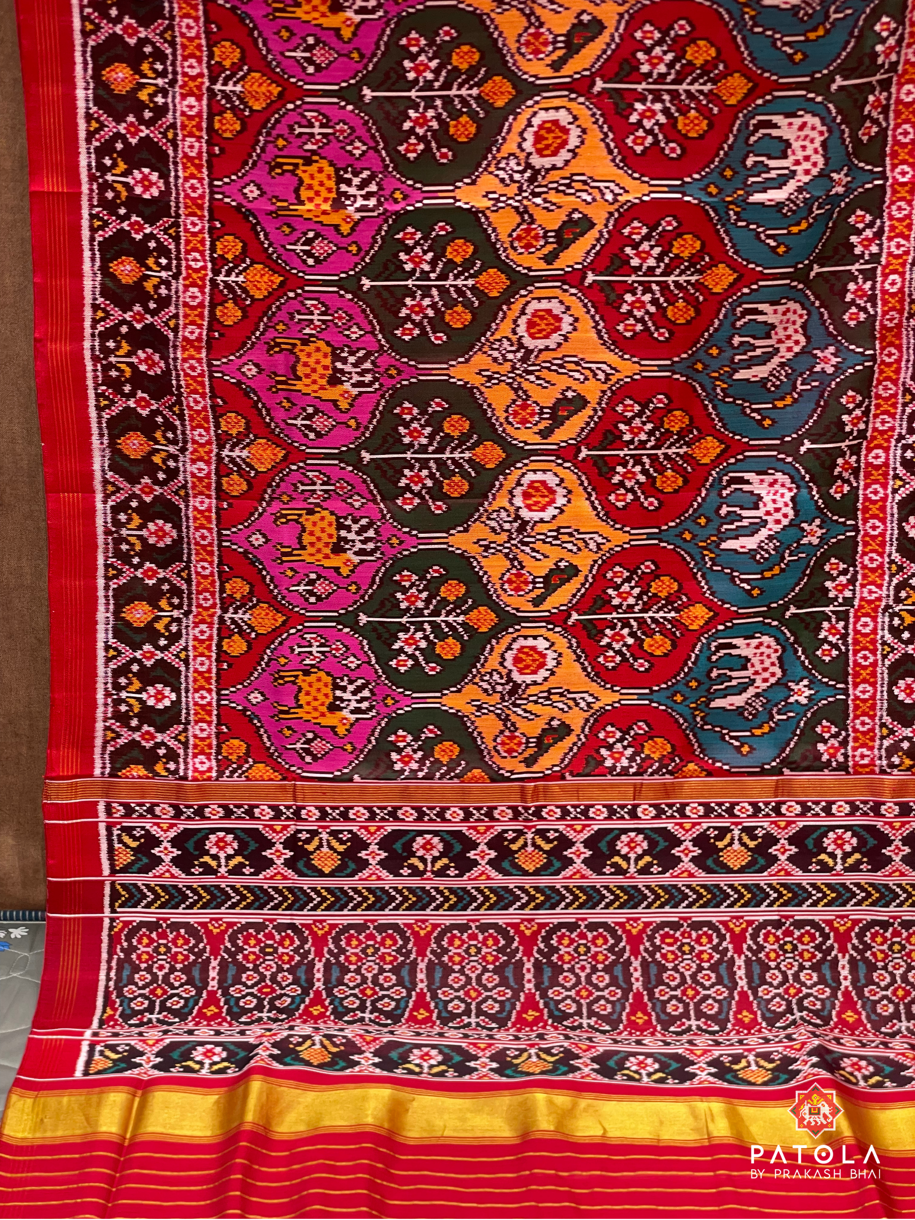 Multicolor With Deer Designer Twill Patola Saree