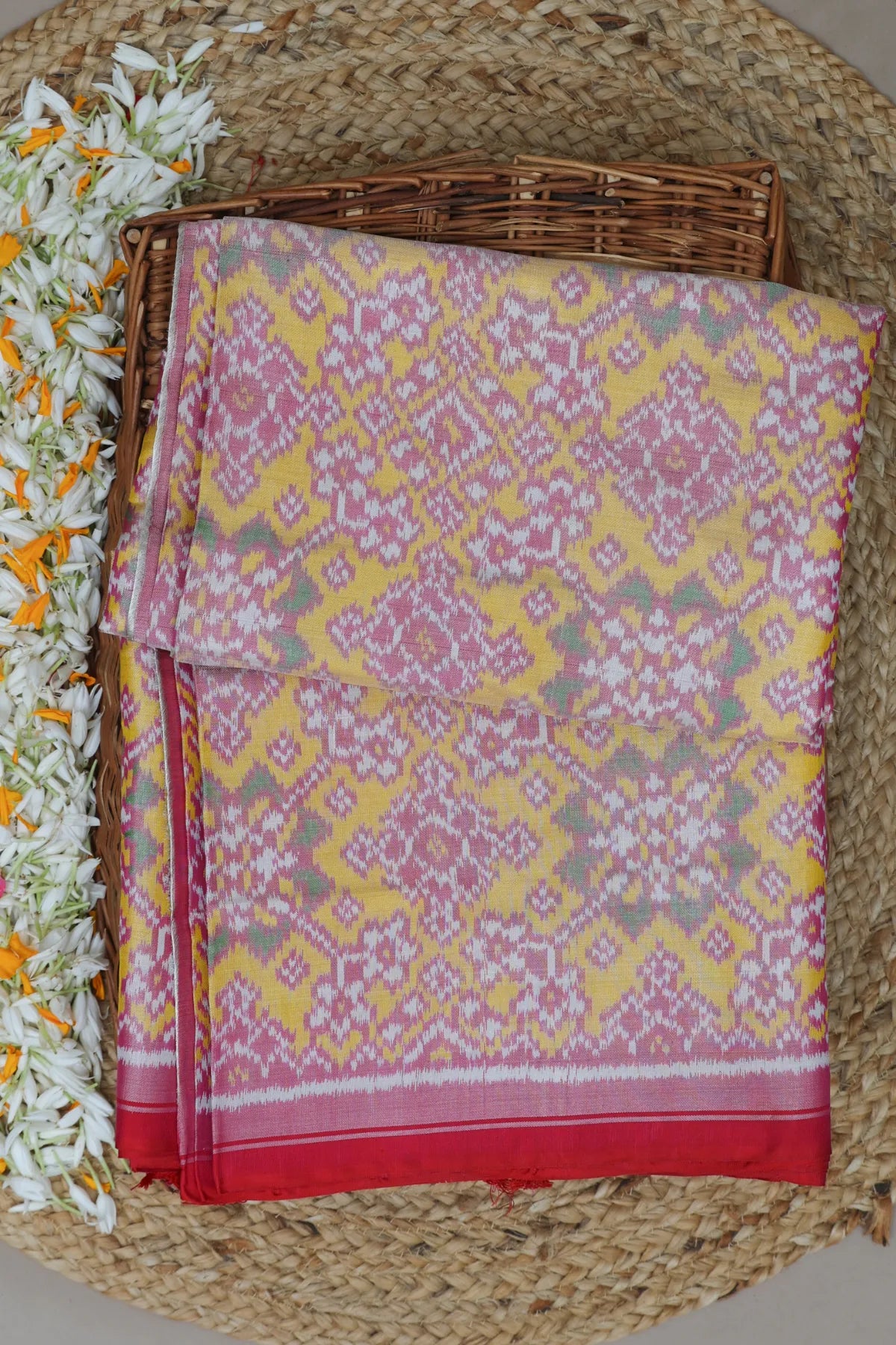 Navratna design with minakari work  tissue patola saree
