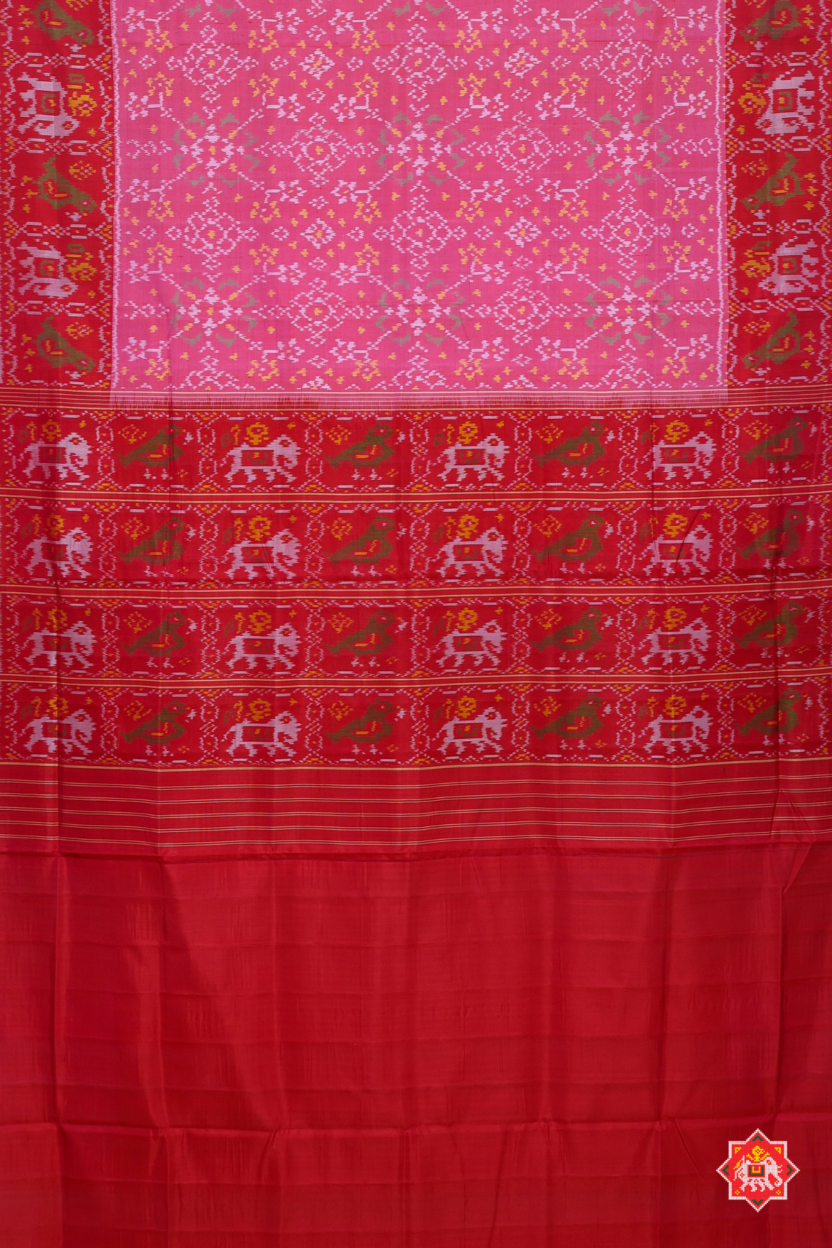 Navratna design with elephant small tissue border single ikat patola saree