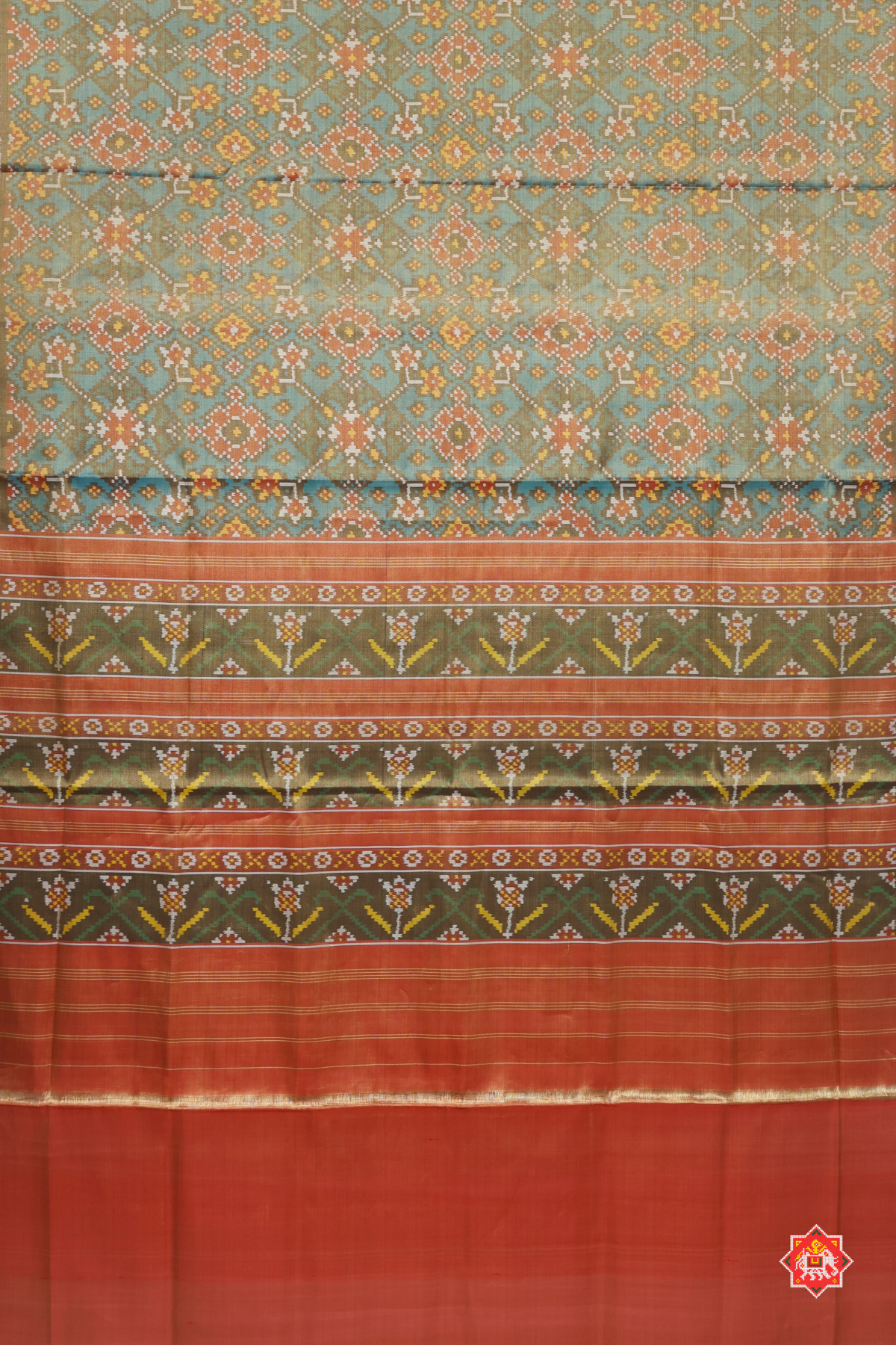 Navratna design minakari work small plain border tissue patola saree