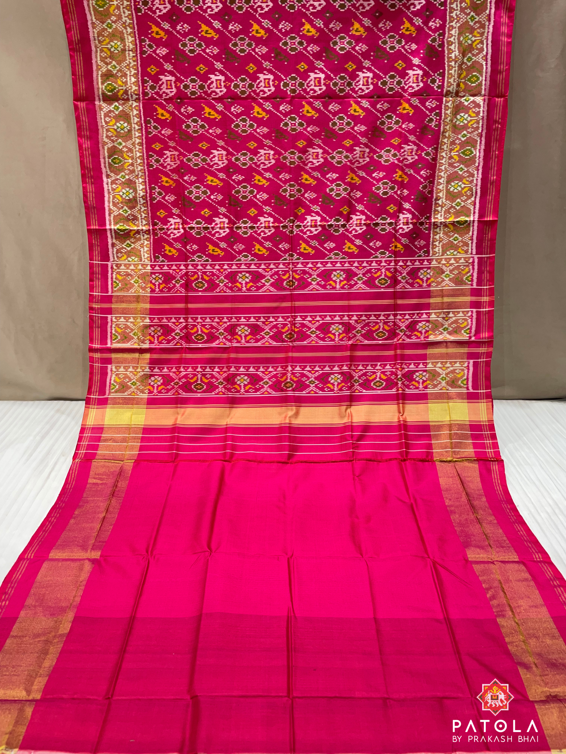 Pink Hathi Popat Design Single Ikat Patola Saree