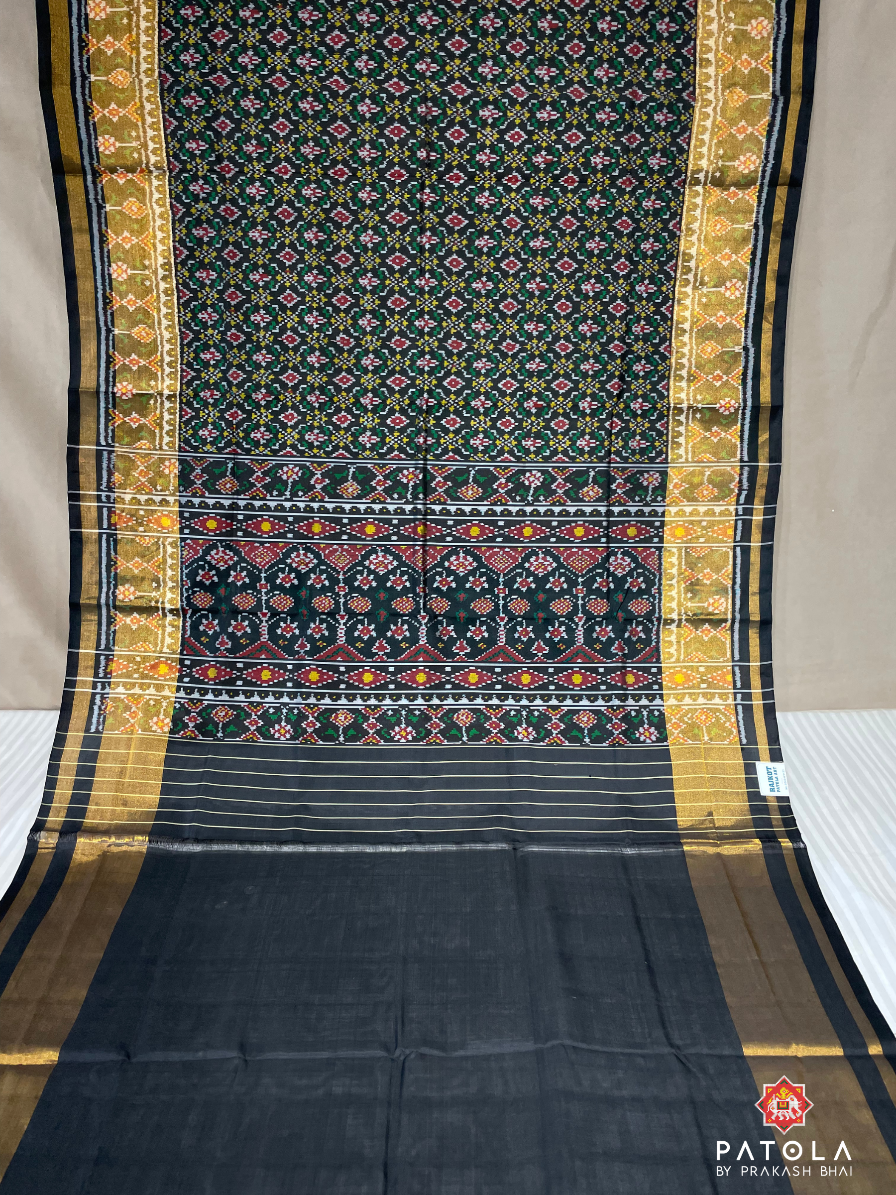 Black Button Phool With Minakari Work Single Ikat Patola Saree