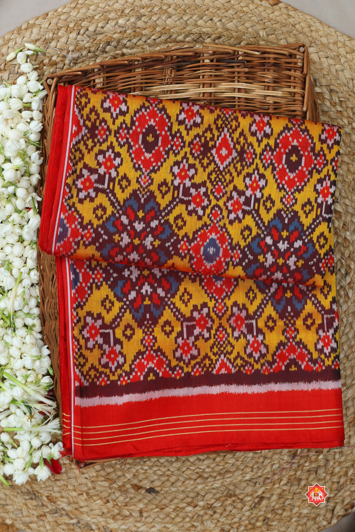 Navaratna design minakari work without tissue small border single ikat patola saree