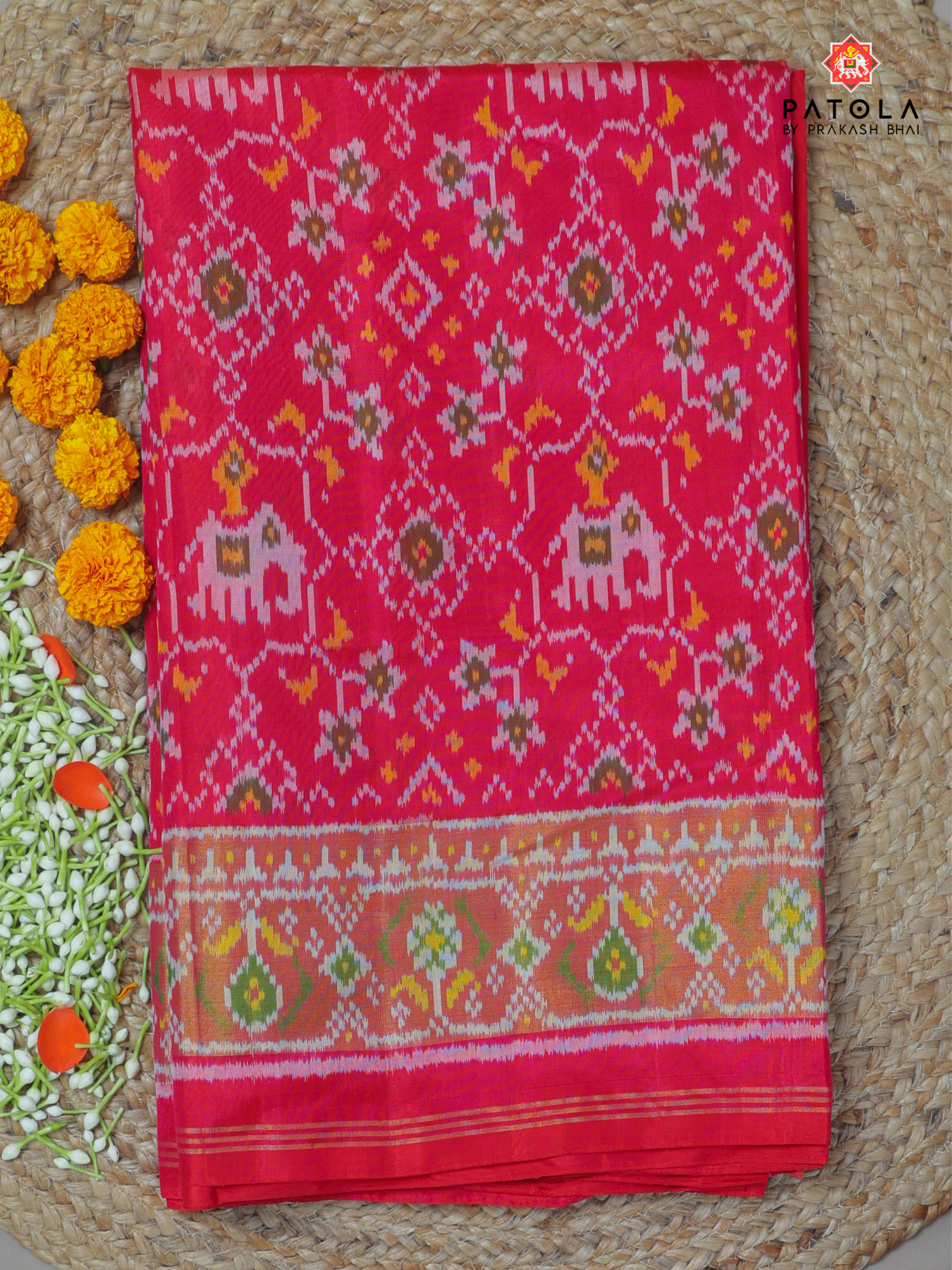 Navratna Design with Elephant Motif Single Ikat Patola Saree