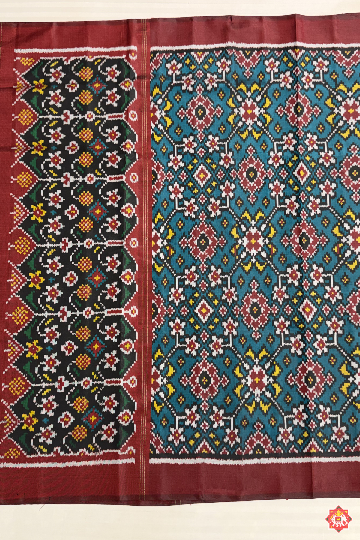 Traditional navratna designer semi double ikat dupatta