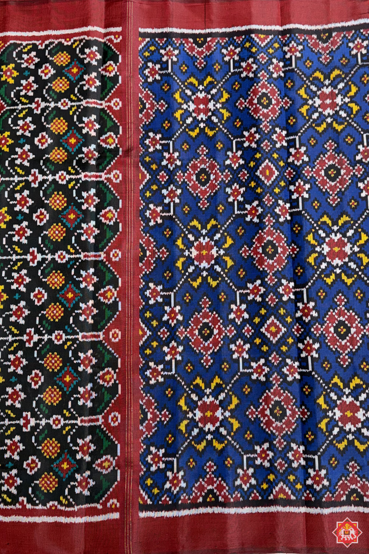 Traditional navratna designer semi double ikat dupatta