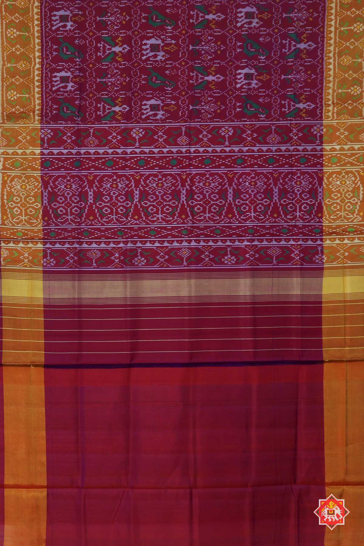 Square with motif design tissue border single ikat patola saree
