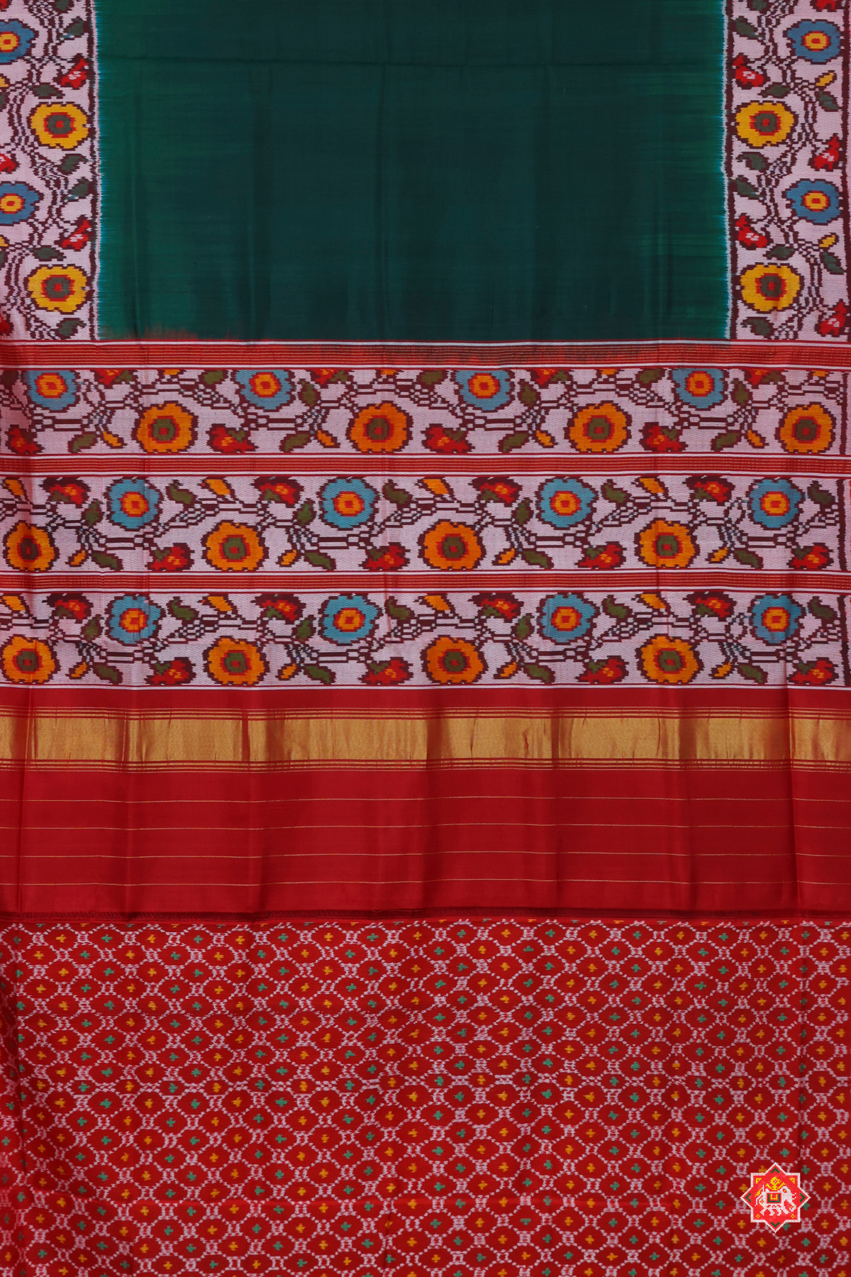 Plain patola with flower & blouse patola design Semi double ikat patola saree