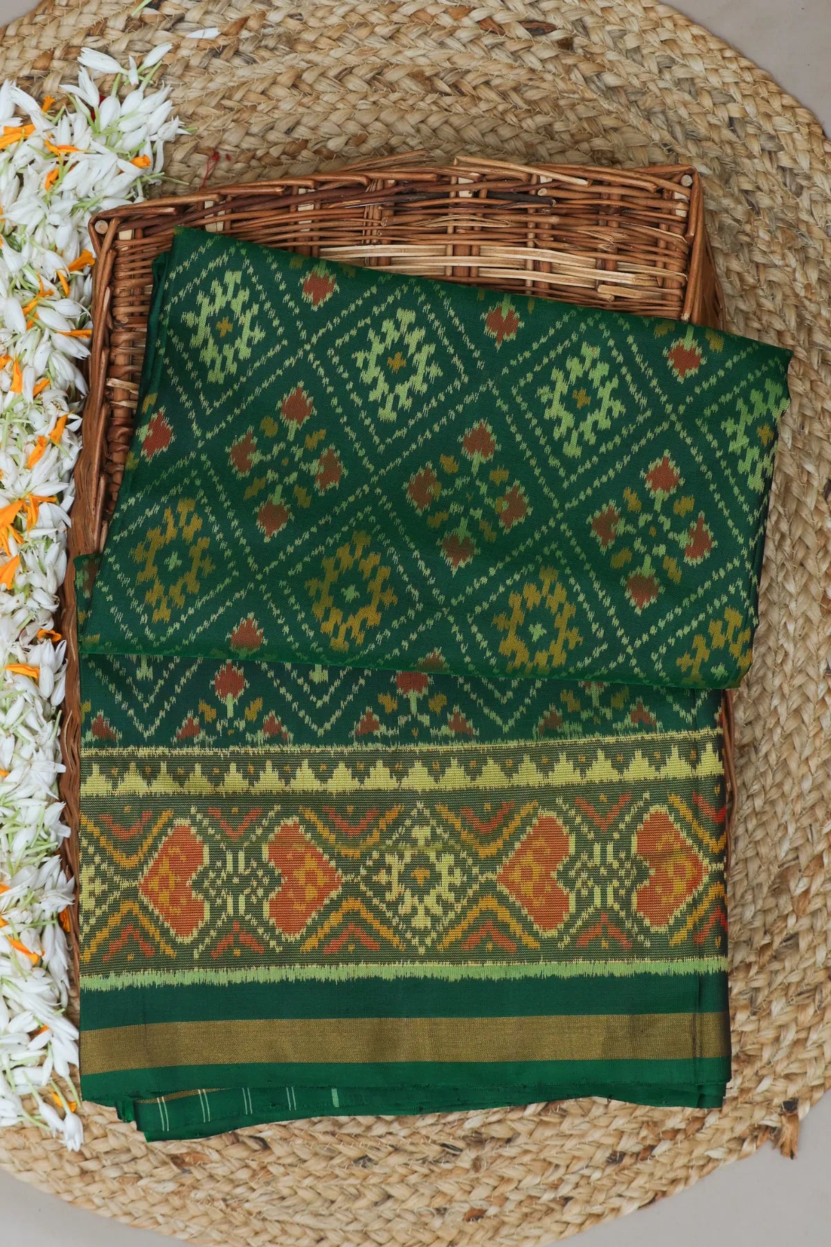 Chanda bhatt design with tissue border single ikat patola saree
