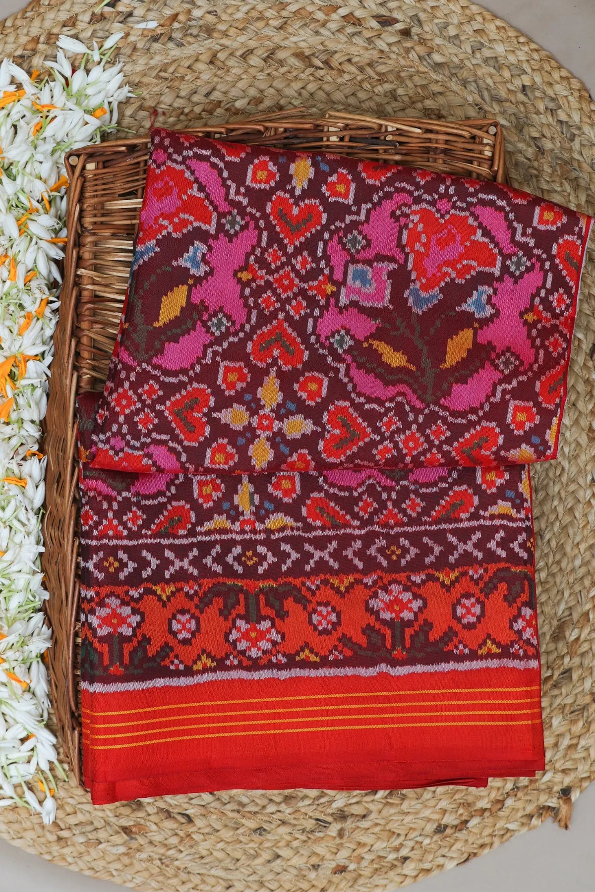 Masterpiece chabdi rose designer with pallu border unique design semi double ikat patola saree