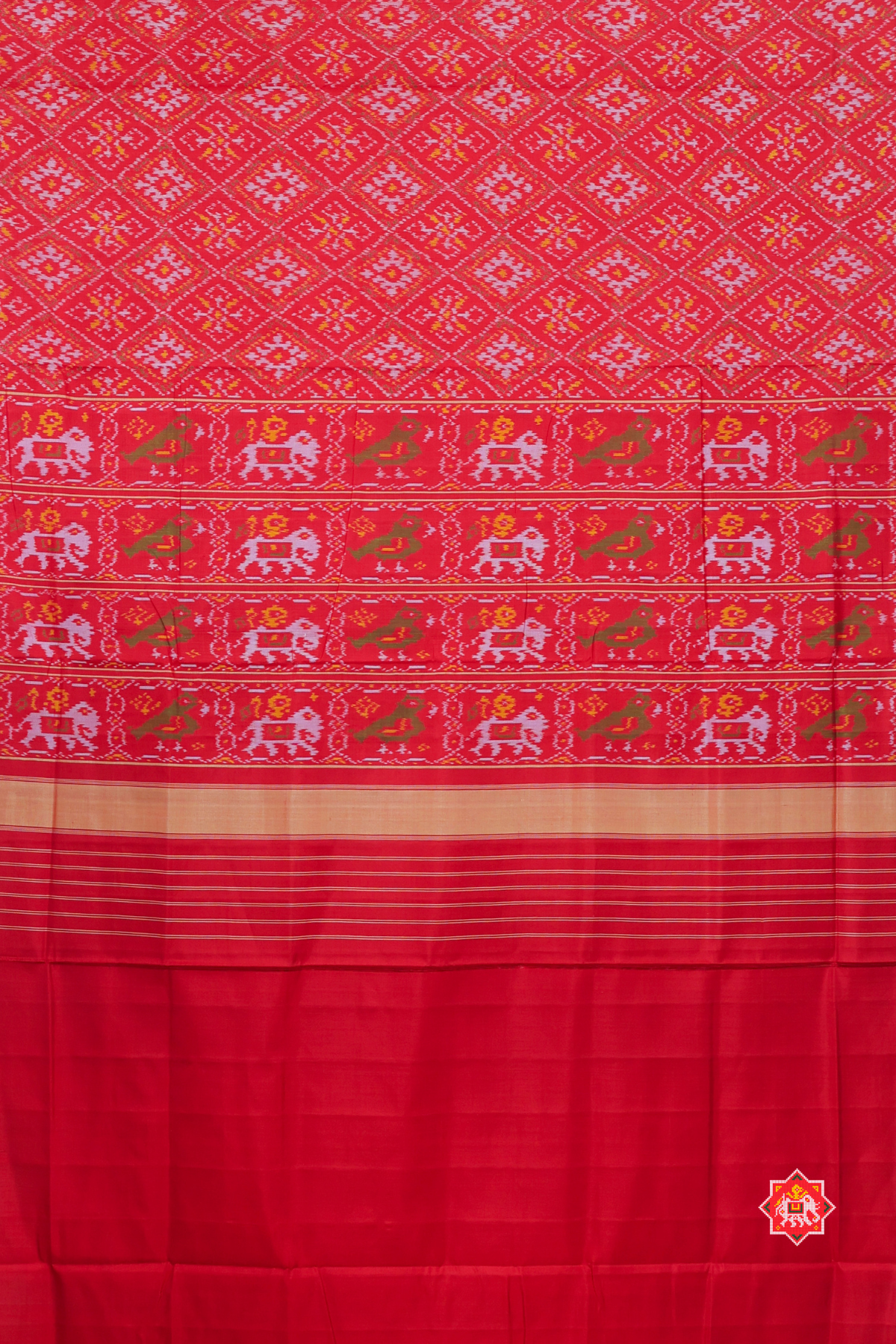 Chandabhatt design with small tissue border single ikat patola saree