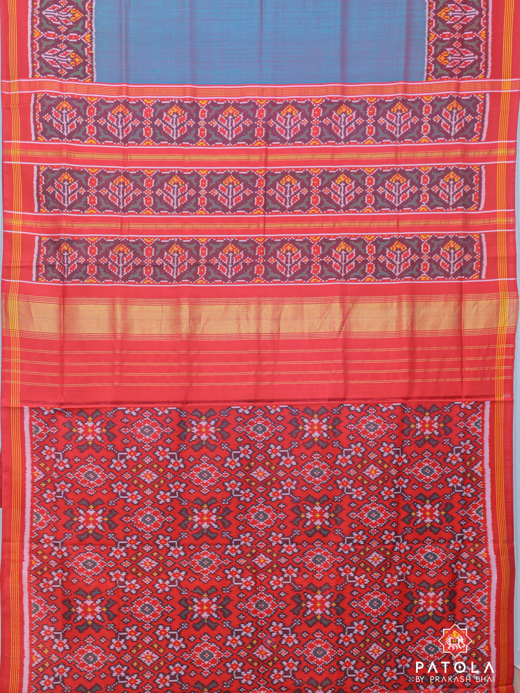 Plain C-Green With Patola Designer Blouse Semi Double Ikat Patola Saree