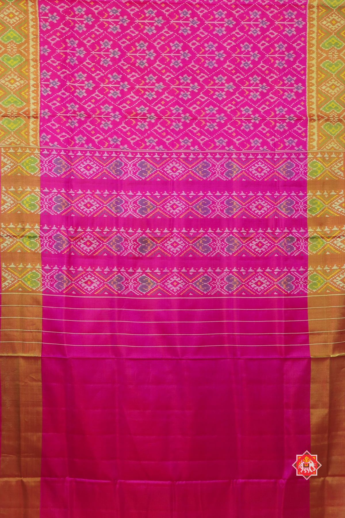 Funcy flower design with tissue border single ikat patola saree