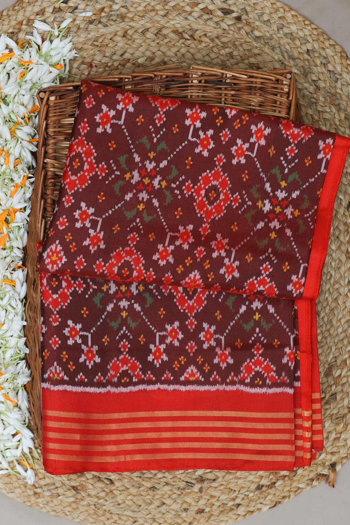 Traditional navratna design with minakari work  single ikat patola saree
