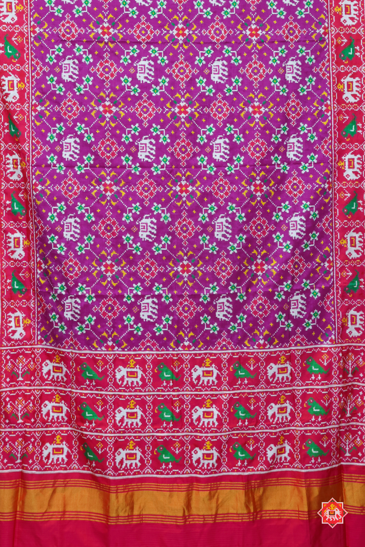Navratna design with elephant design pure double ikat patola saree