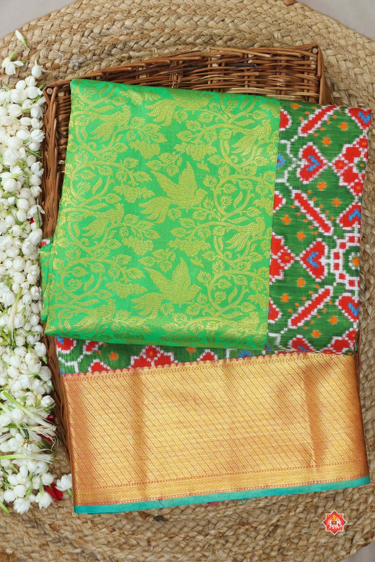 Masterpiece tissue kanchipuram with skirt border & navratna design patan patola saree
