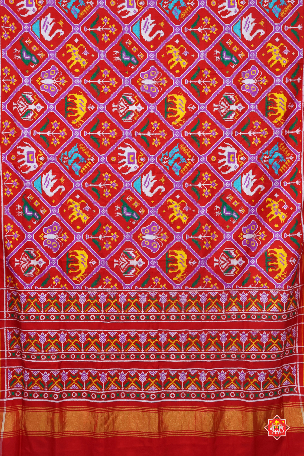 Adtala design with traditional flower design pallu pure double ikat patola saree