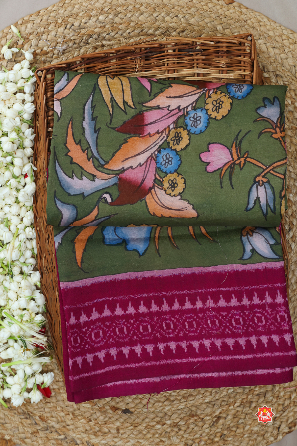 Hand painting art kalamkari with patola saree & blouse patola design  ( masterpiece)