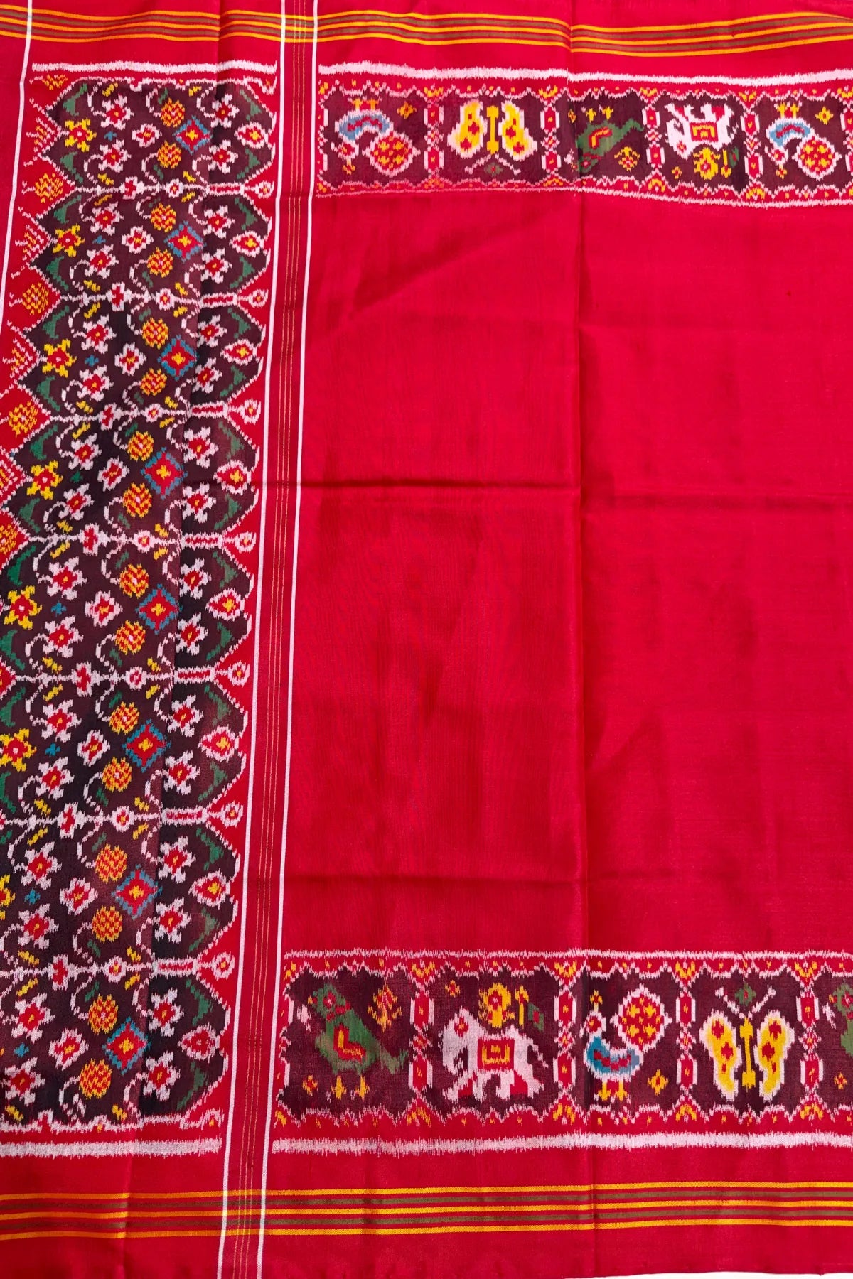Plain red with motif design semi double ikat patola dupatta