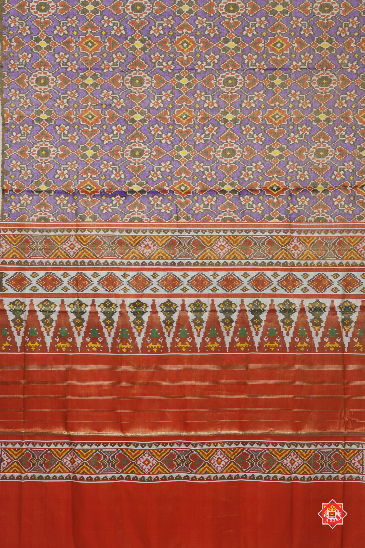 Manek chowk design small plain border tissue patola saree