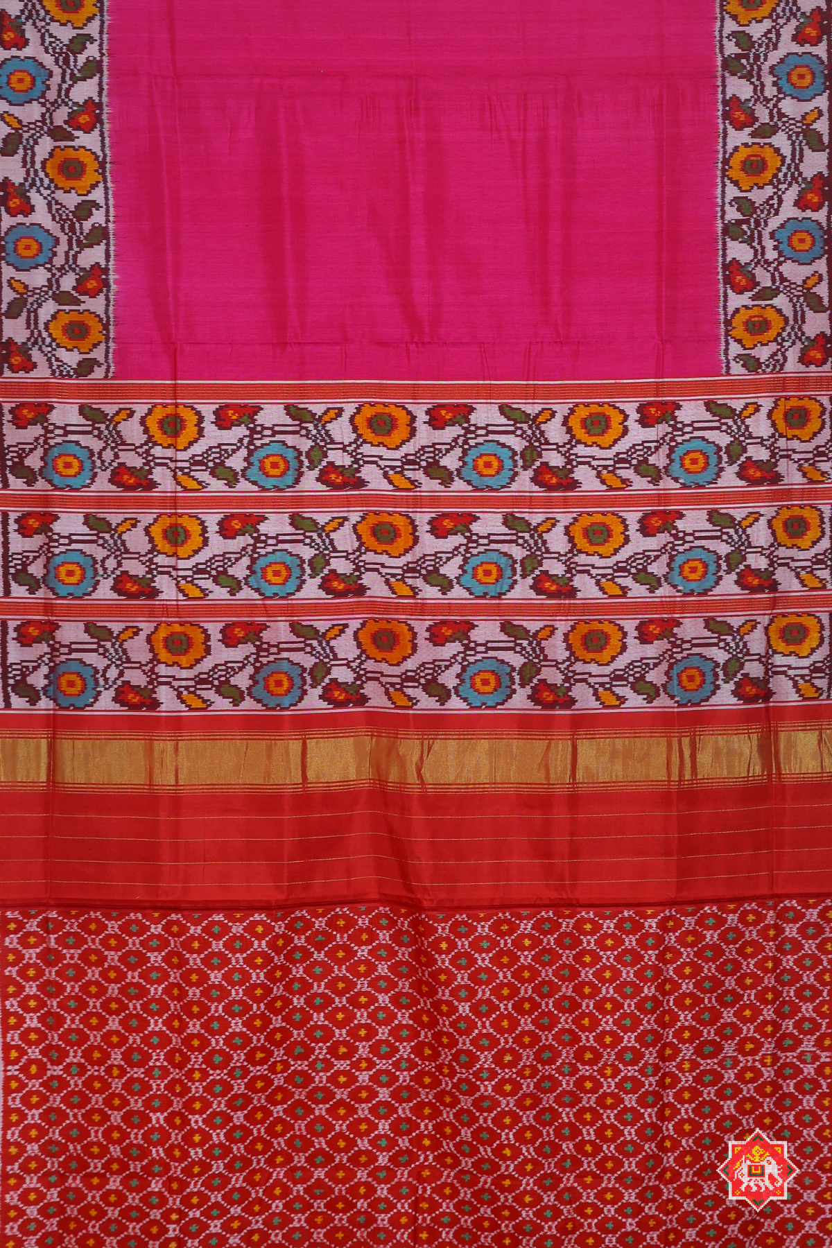 Plain patola with flower border & blouse patola design semi double ikat patola saree