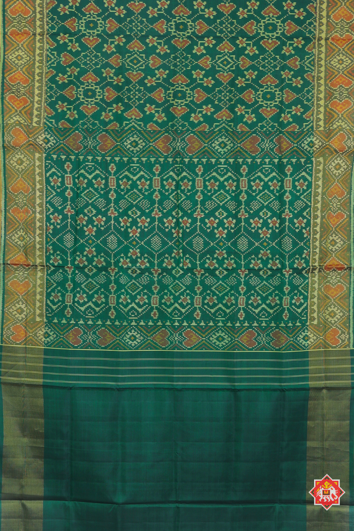 Traditional panchanda design with tissue border single ikat patola saree