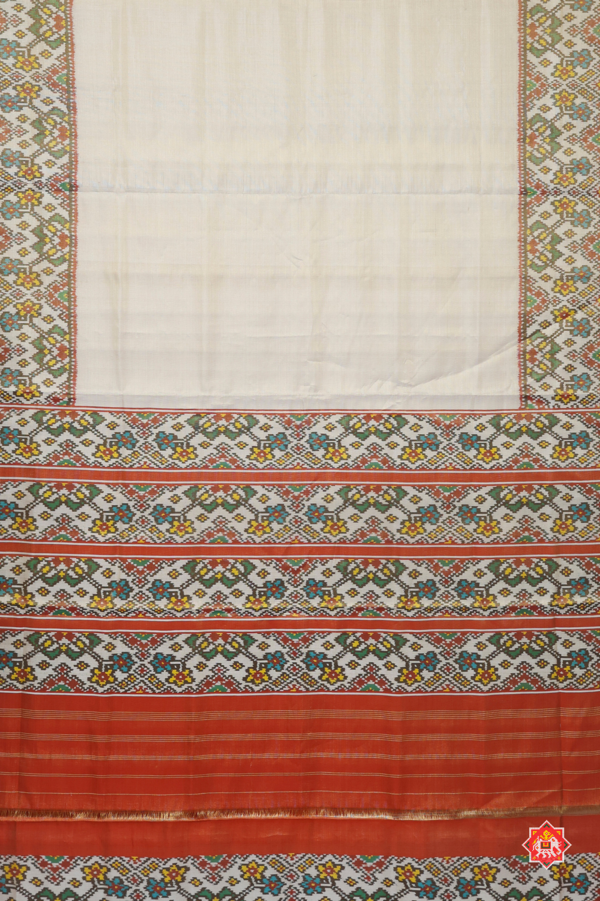 Plain off white & blouse patola design with navratna border tissue patola saree