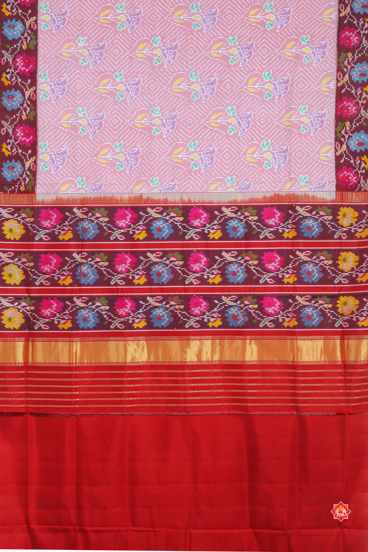 Masterpiece rose designer with contras flowers design with pallu border Semi double ikat patola saree