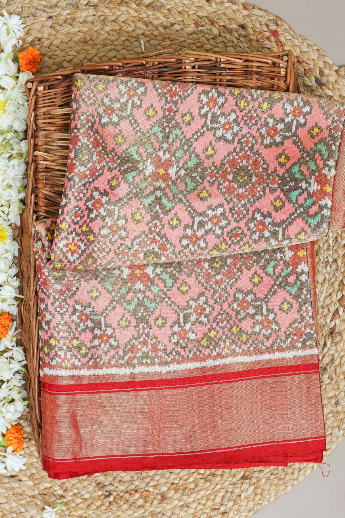 Navratna design with minakari work  tissue patola saree