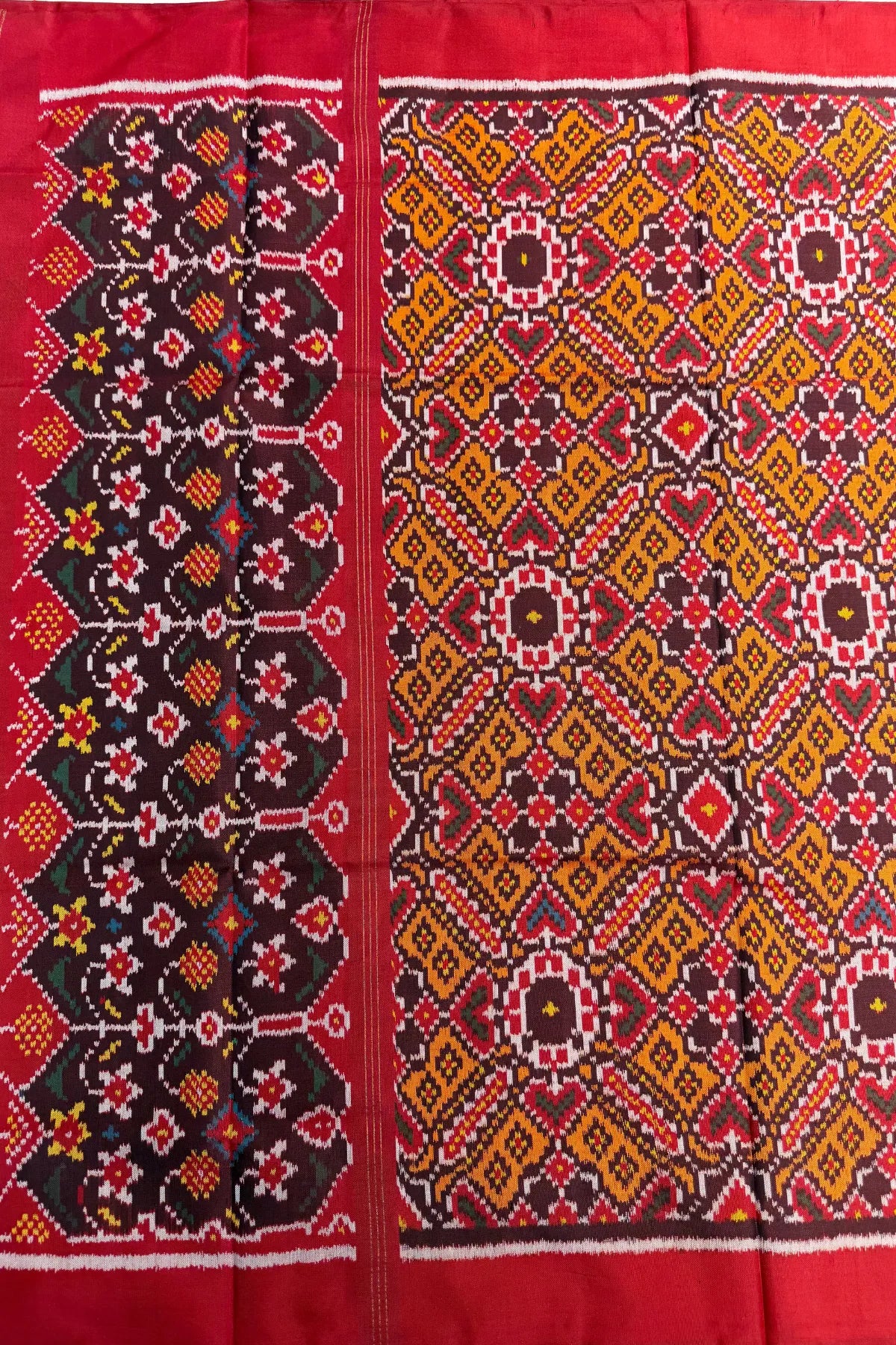Manek chowk design with minakari work semi double ikat patola dupatta