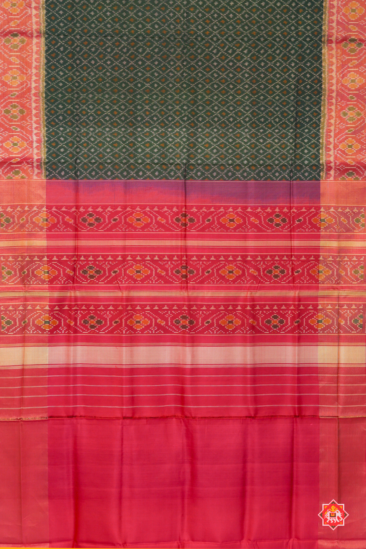 Small checks with dots pallu border contras single ikat patola saree
