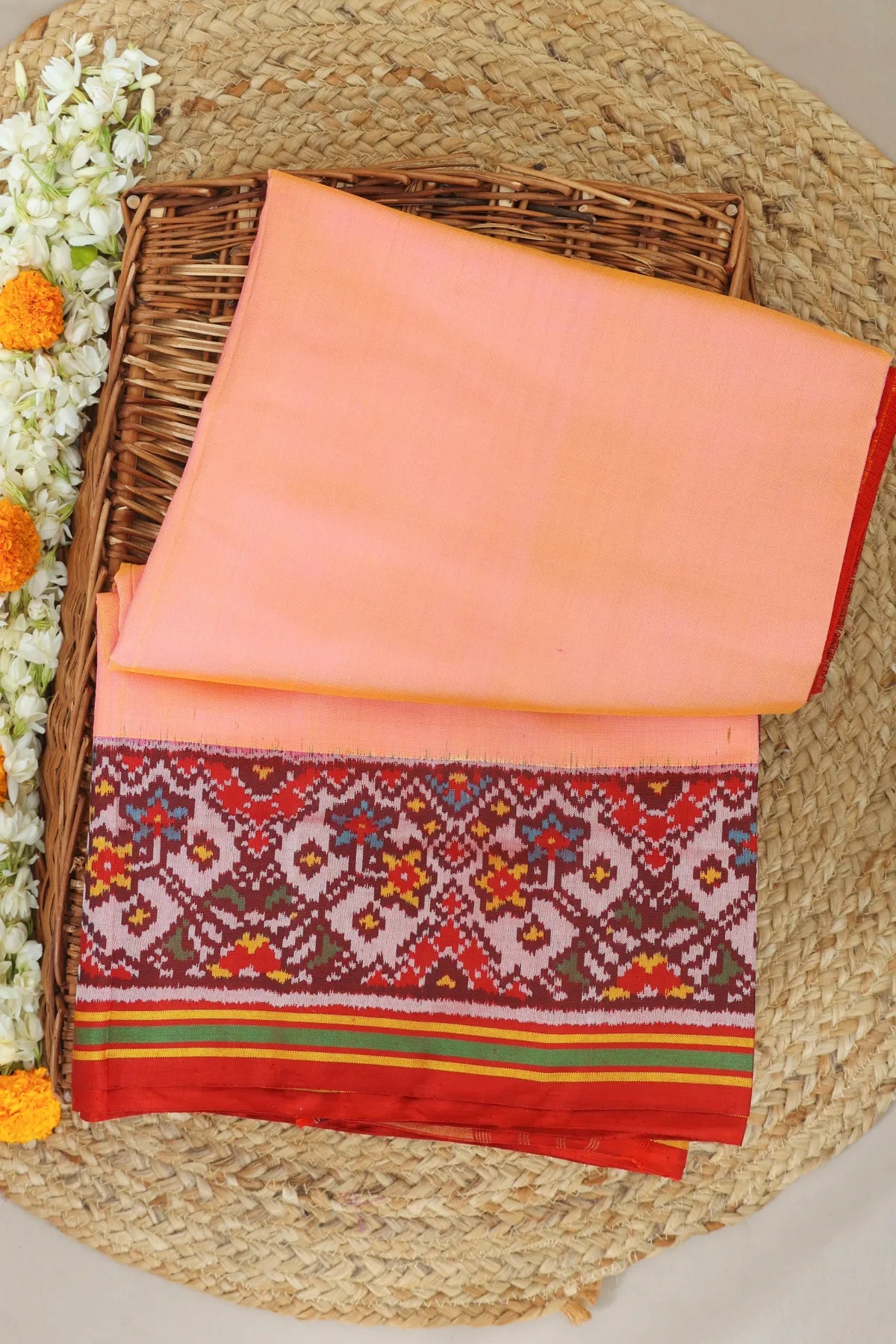 Plain patola with border pallu design navratna semi double ikat patola saree ( blouse patola design)